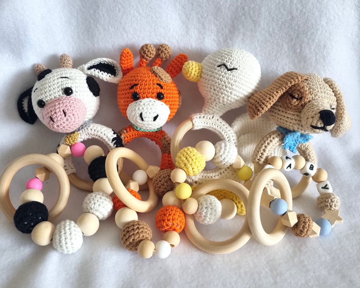 Handmade – Rattle & Sensory Bracelet toy – 7 designs – 100% Organic Cotton - BB06