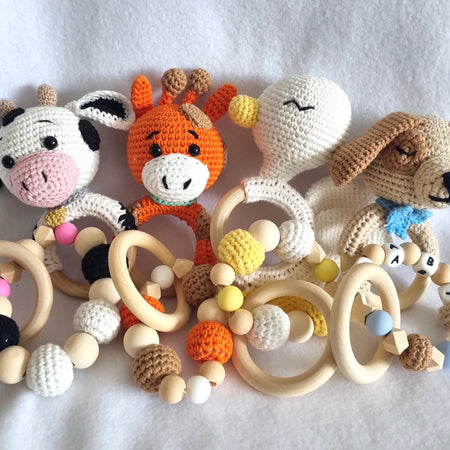 Handmade – Rattle & Sensory Bracelet toy – 7 designs – 100% Organic Cotton - BB06