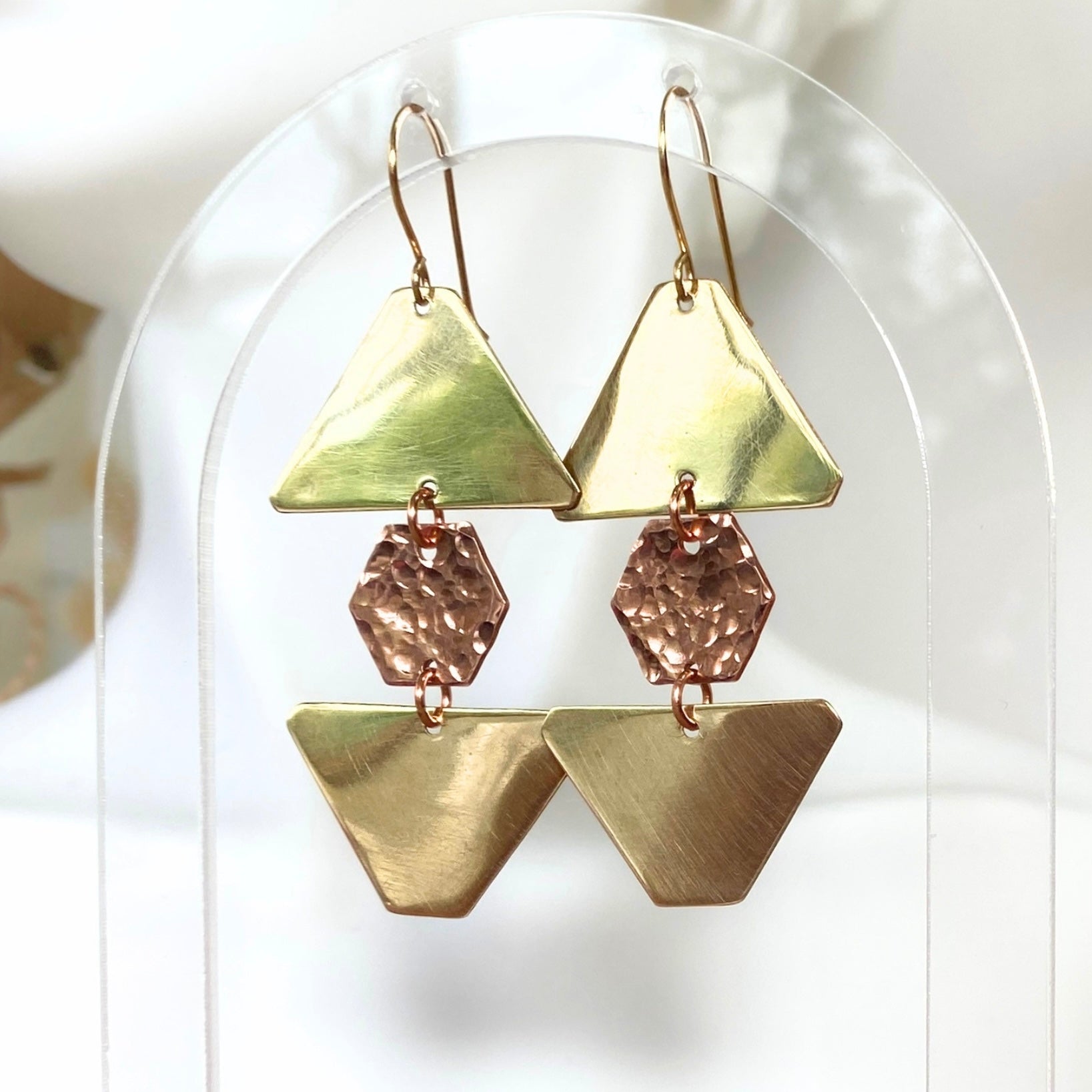 Geometric dangle earrings | Brass and copper | Statement earrings
