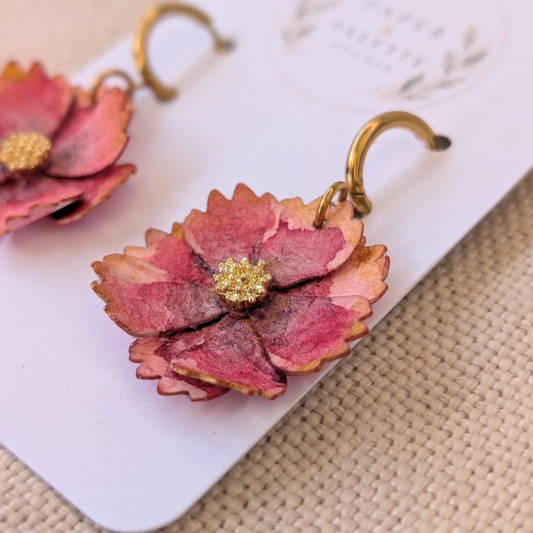 Cosmos Flower Earrings – Hand-Painted Huggie Hoop Statement Earrings