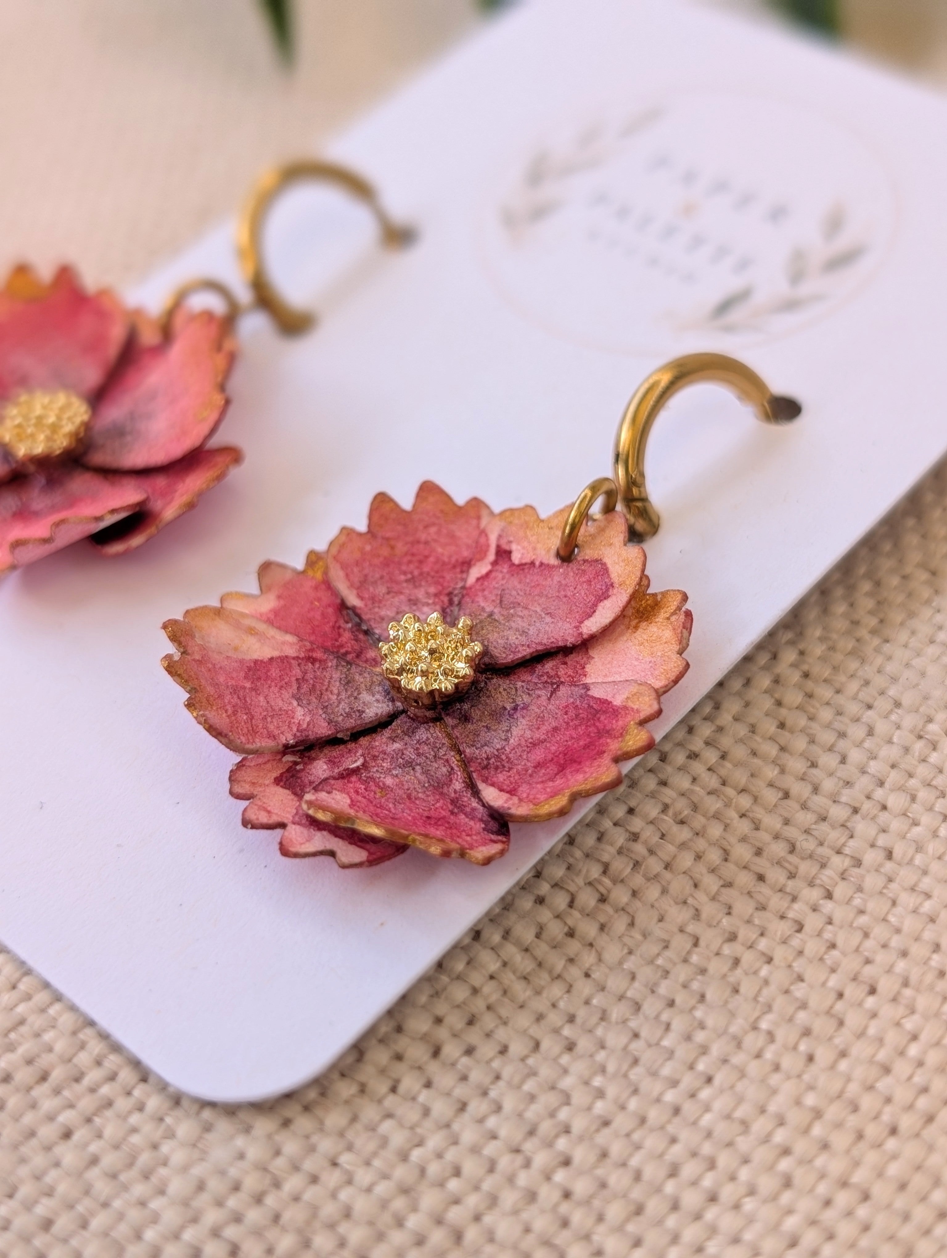 Cosmos Flower Earrings – Hand-Painted Huggie Hoop Statement Earrings
