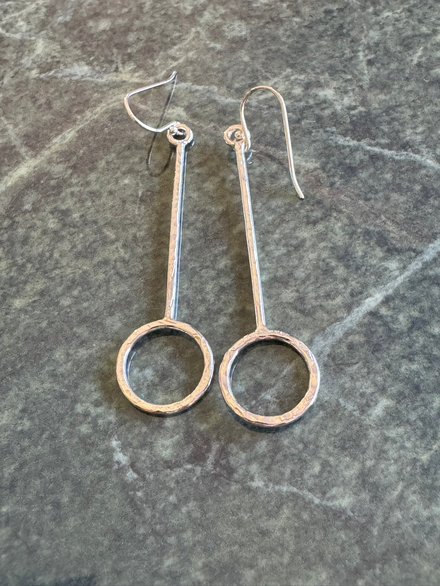 Handcrafted Sterling Silver Hammered Circle Bar Drop Earrings