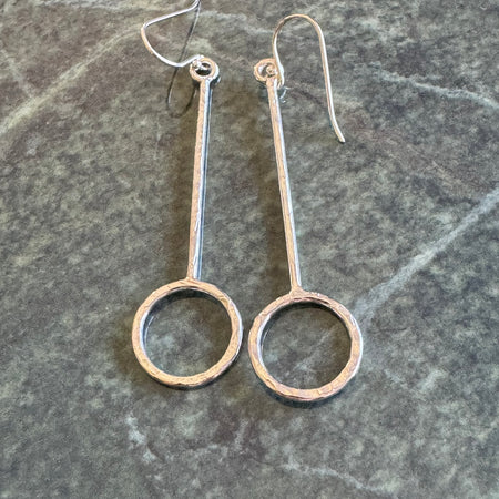 Handcrafted Sterling Silver Hammered Circle Bar Drop Earrings
