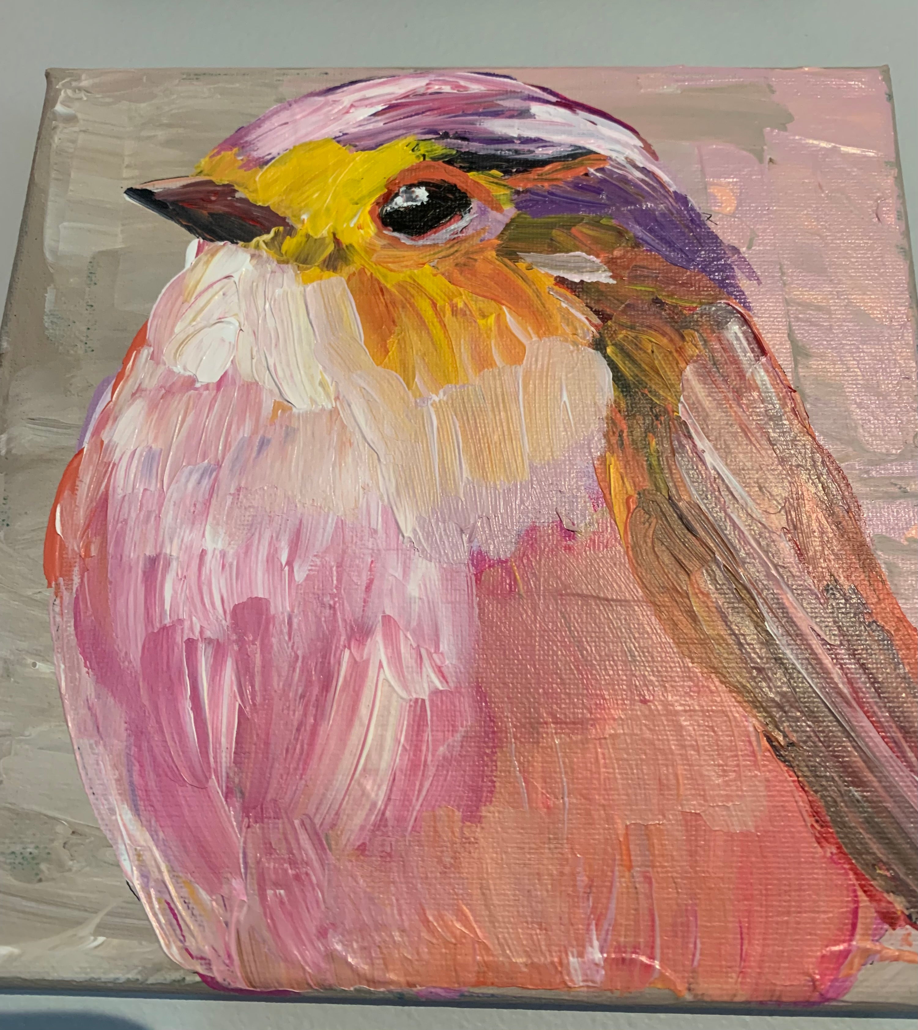 Pink Robin Wall Art Original Painting