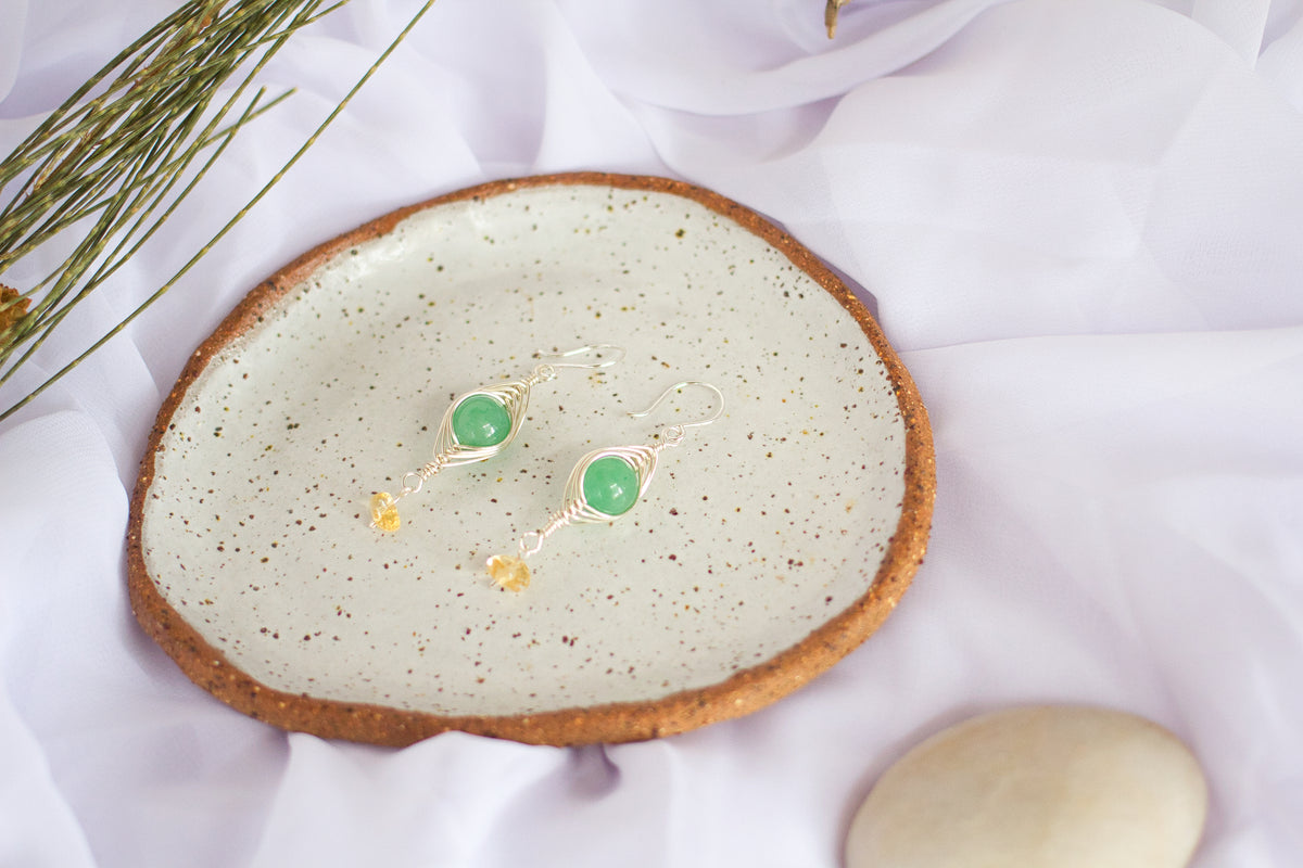 Green Aventurine and Citrine Earrings | Gemstone Wire Wrap Jewellery