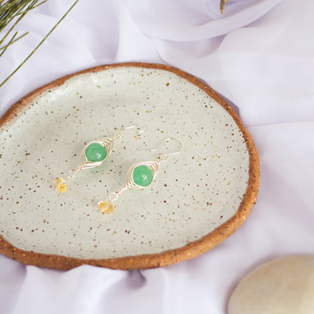 Green Aventurine and Citrine Earrings | Gemstone Wire Wrap Jewellery