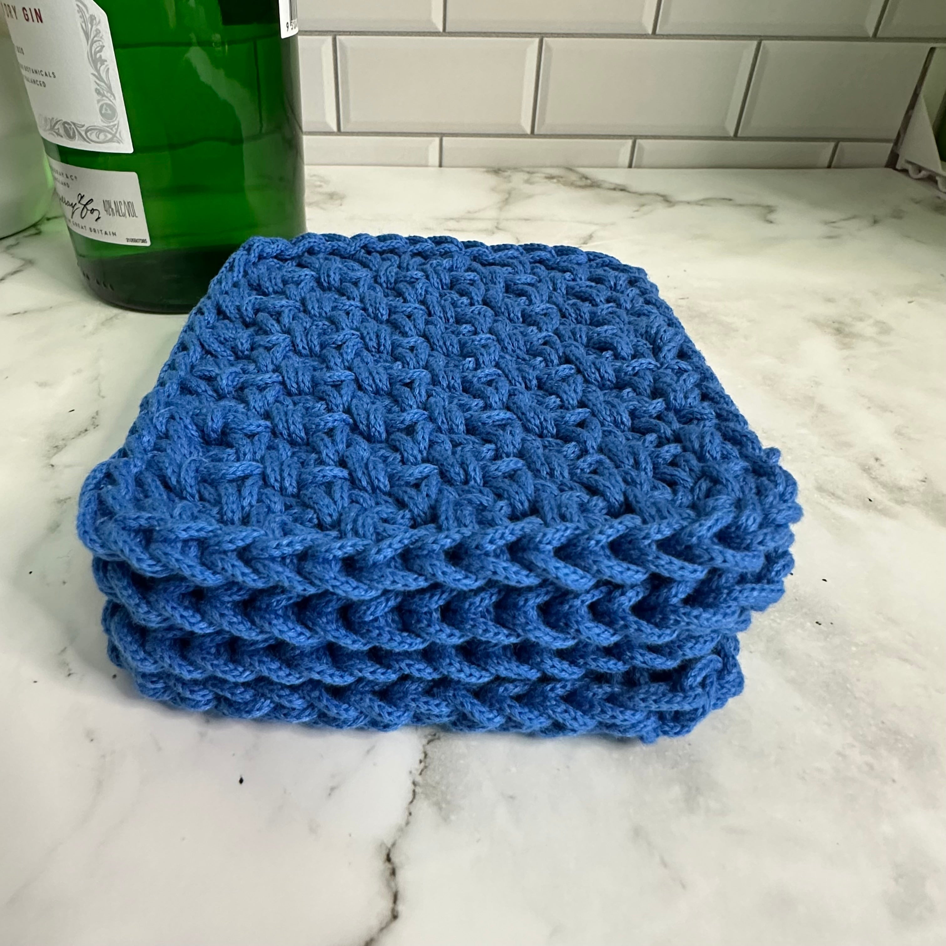 Ocean Blue Braided Yarn Crocheted Coasters - Set of 4