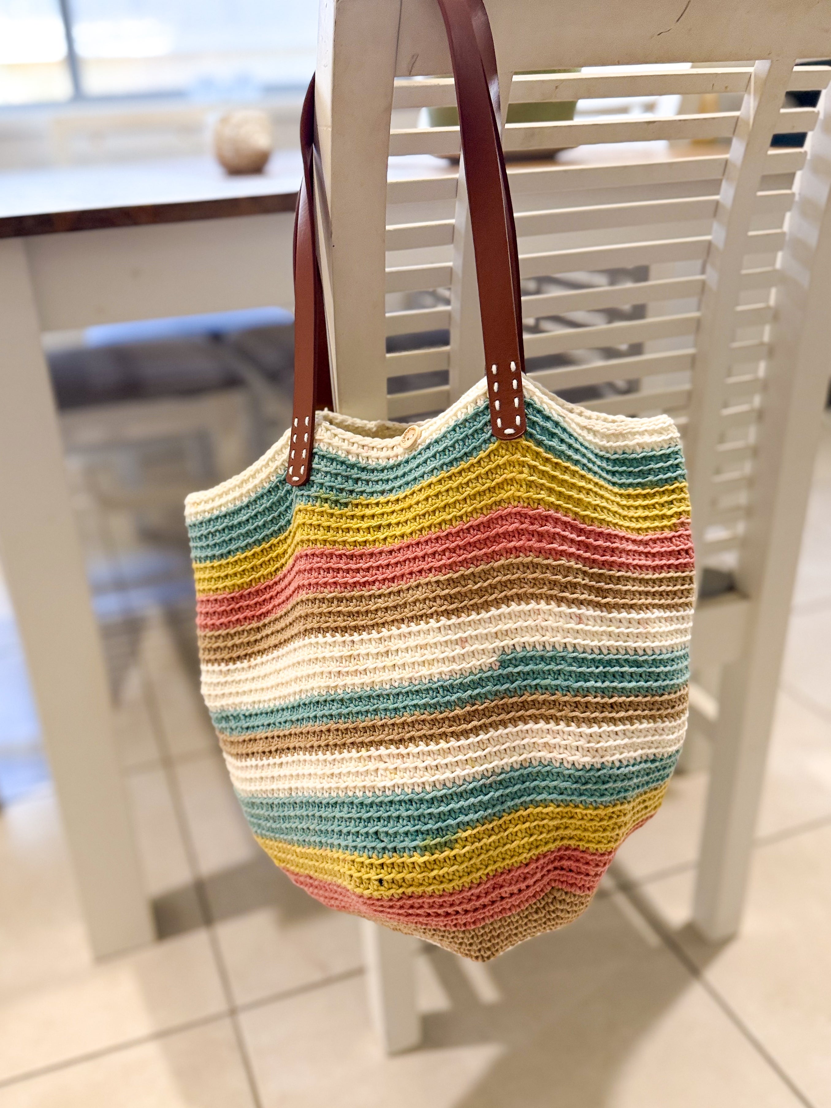 #053 Market Bag with Faux Leather Handles