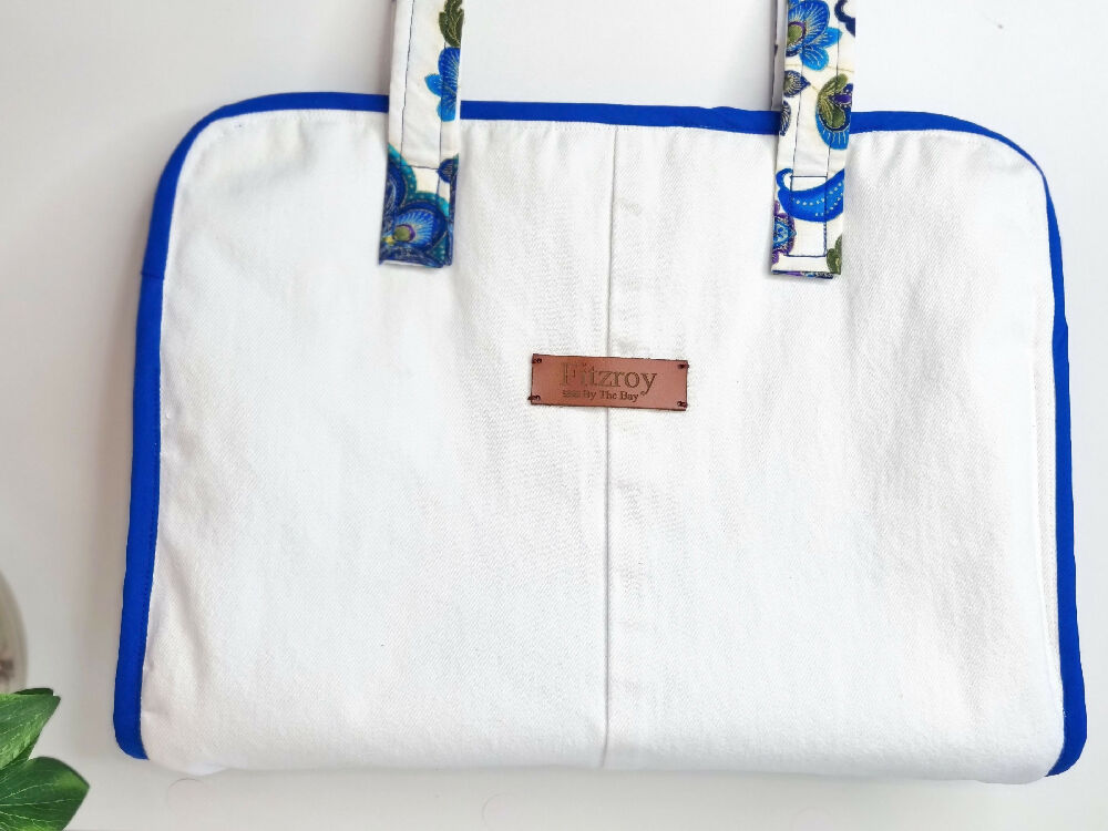 Denim Laptop Tote Handbag, Magnet Closures, Peacock Lining - FREE SHIPPING!