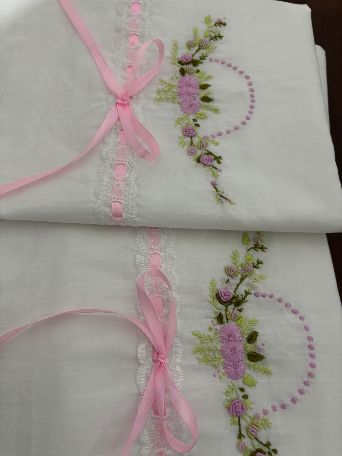 Set of 2 Standard Size Floral Embroidered Pillow Cases
