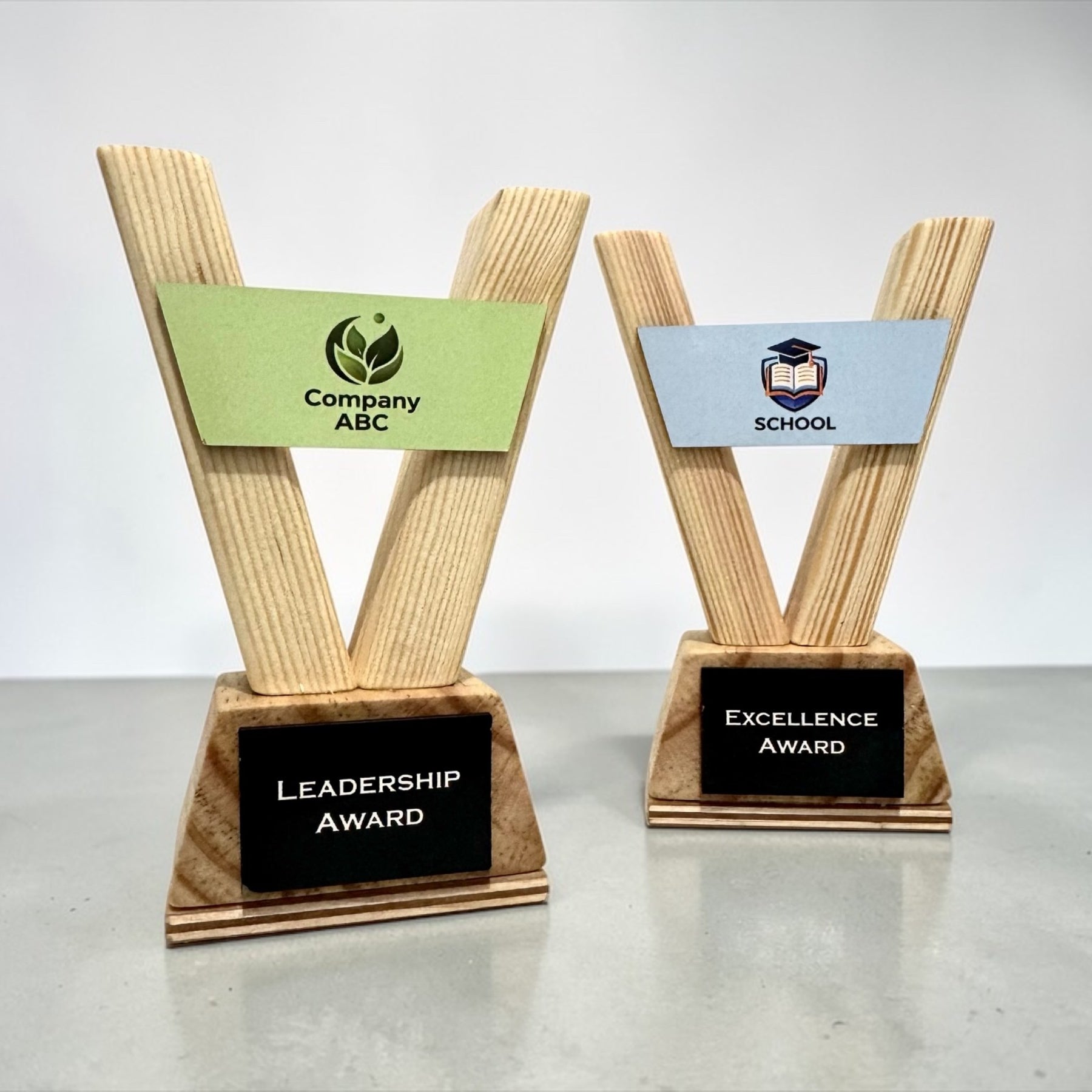 Custom Trophy – Personalised Wooden Award with Logo for School Corporate Sports Events