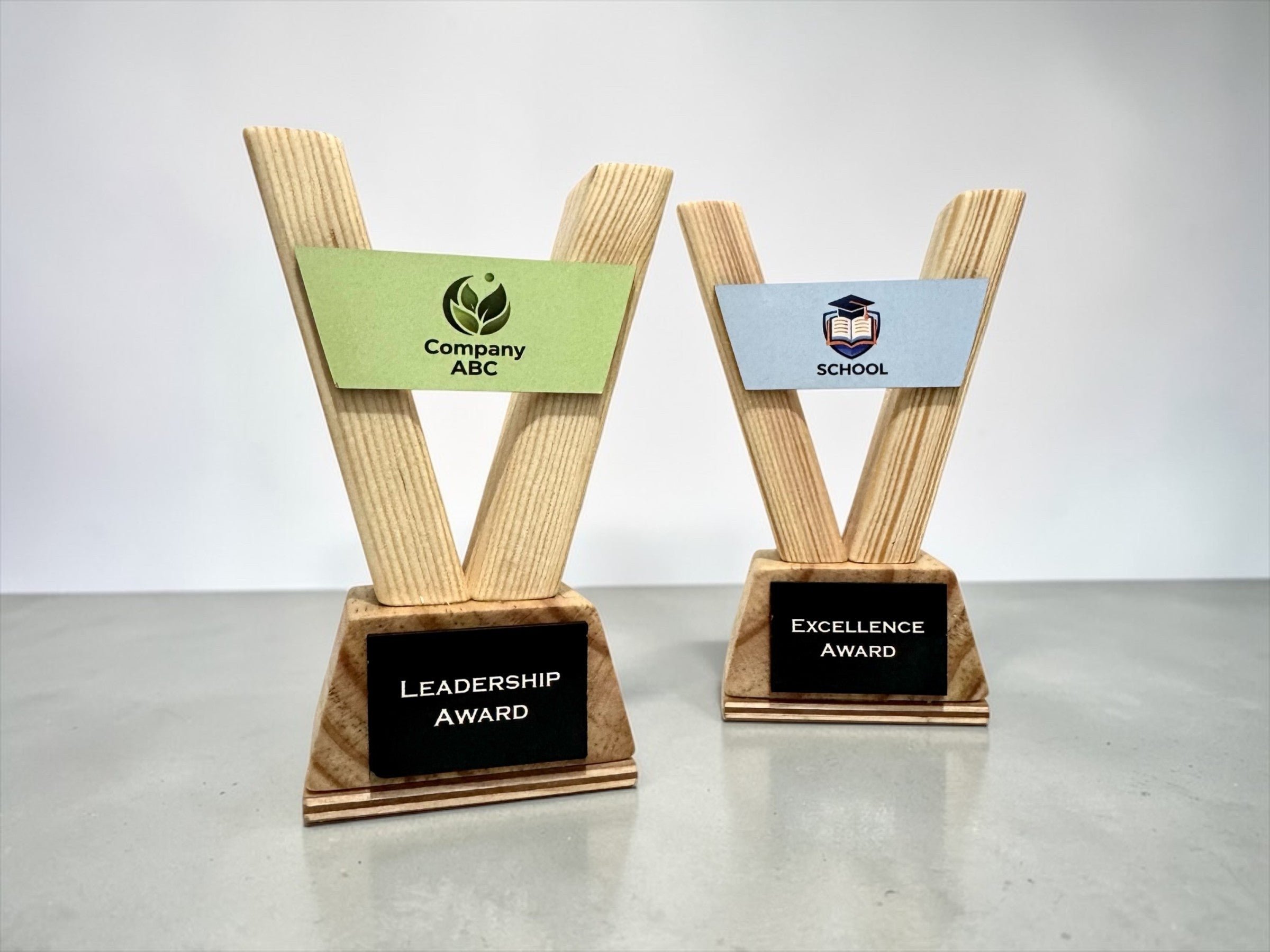 Custom Trophy – Personalised Wooden Award with Logo for School Corporate Sports Events