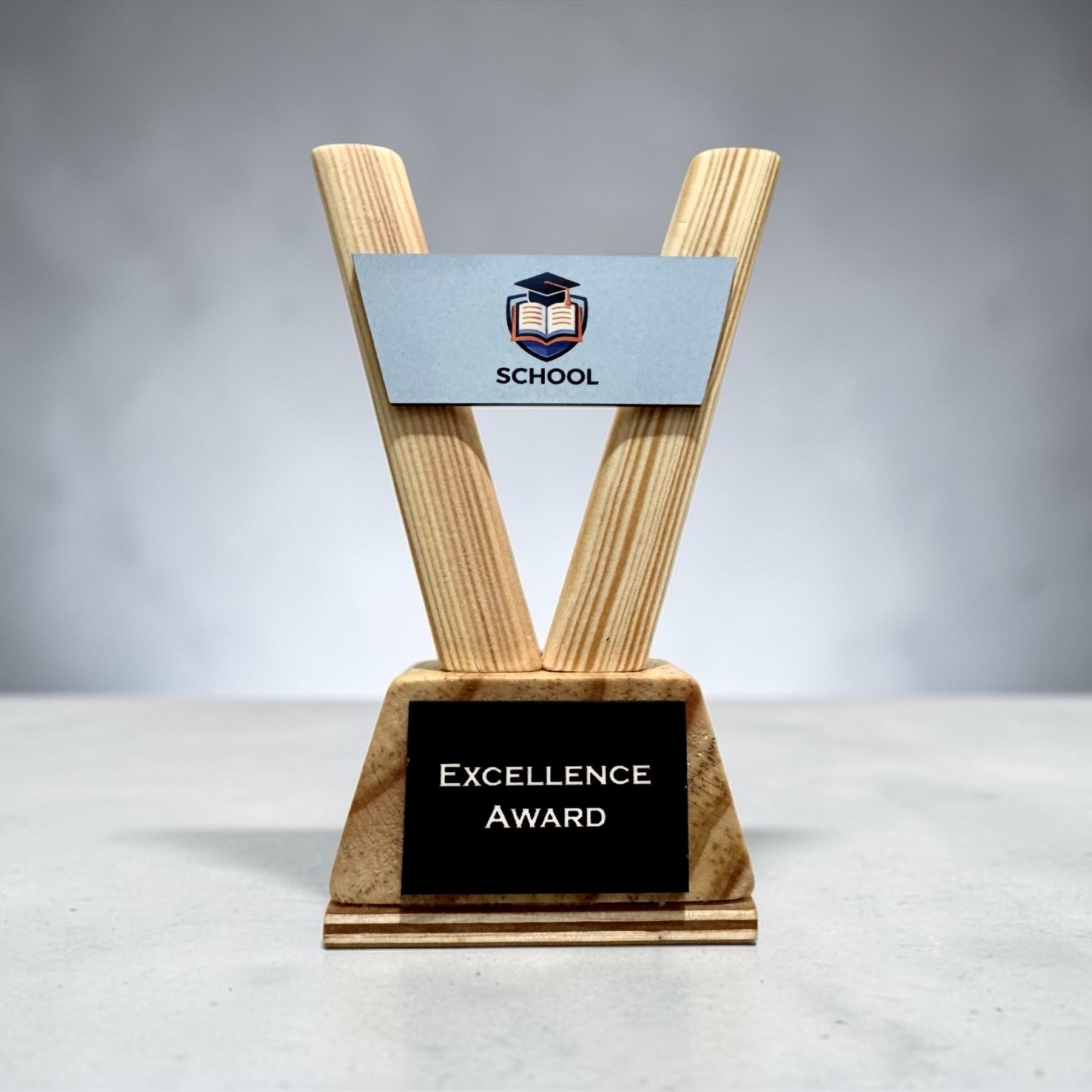 Custom Trophy – Personalised Wooden Award with Logo for School Corporate Sports Events