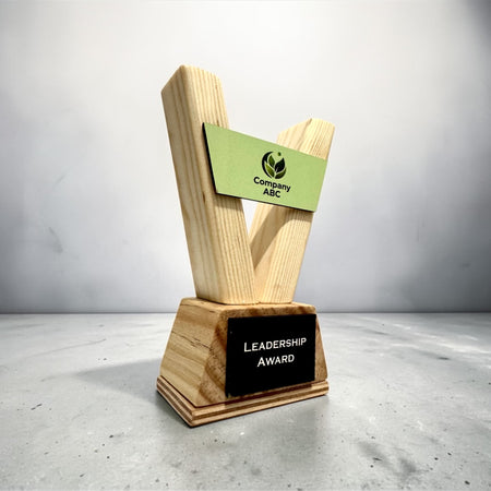 Custom Trophy – Personalised Wooden Award with Logo for School Corporate Sports Events