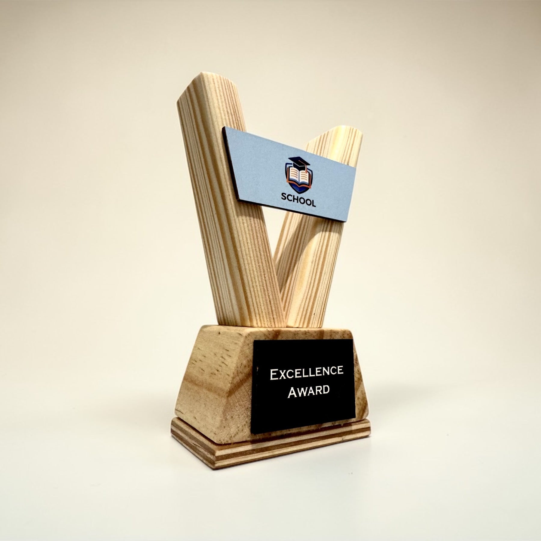 Custom Trophy – Personalised Wooden Award with Logo for School Corporate Sports Events