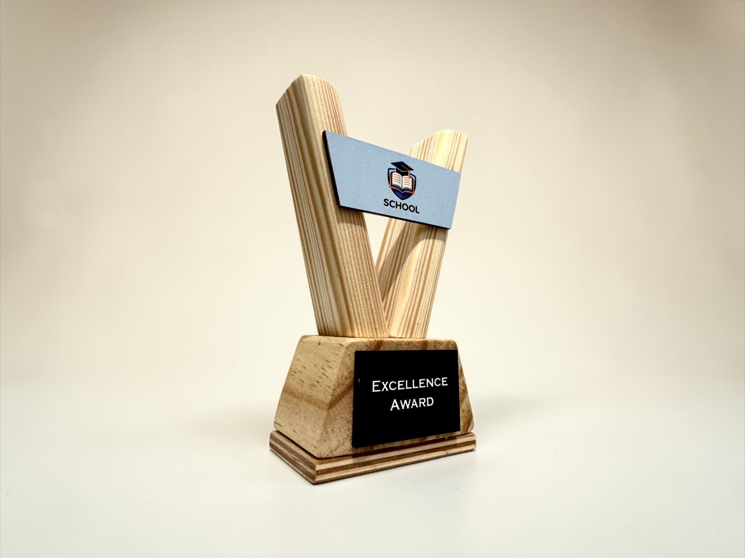 Custom Trophy – Personalised Wooden Award with Logo for School Corporate Sports Events