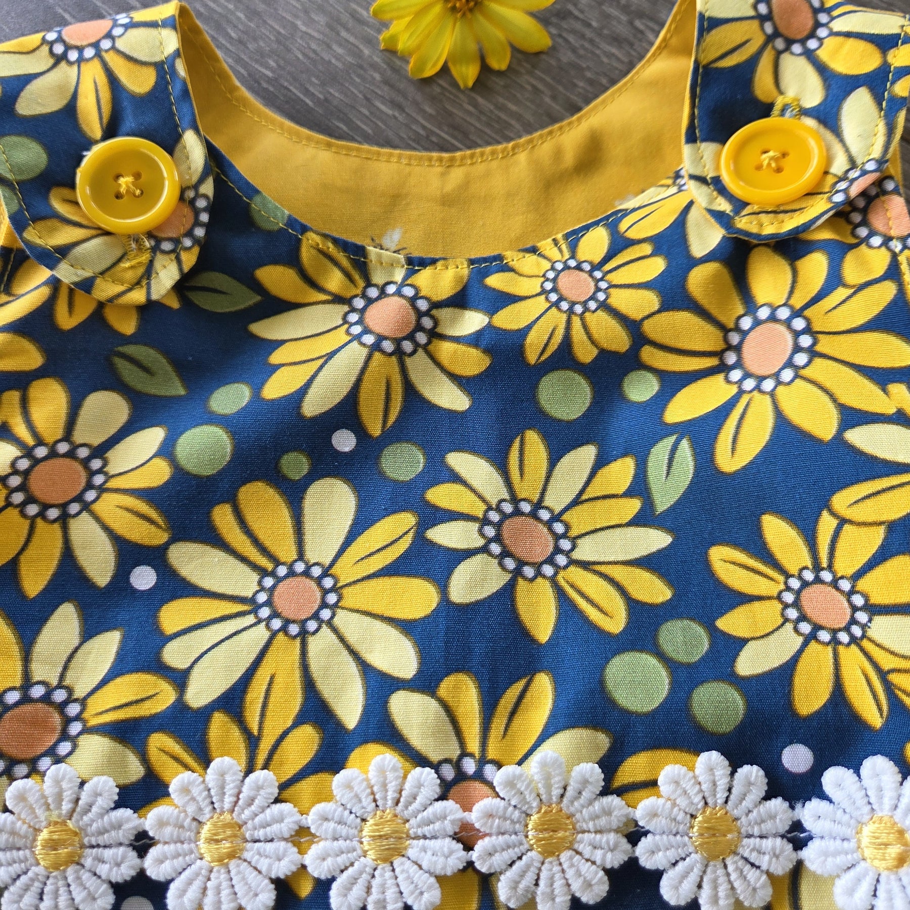 "Retro Daisies" Reversible Pinafore Dress - Size 2 Years