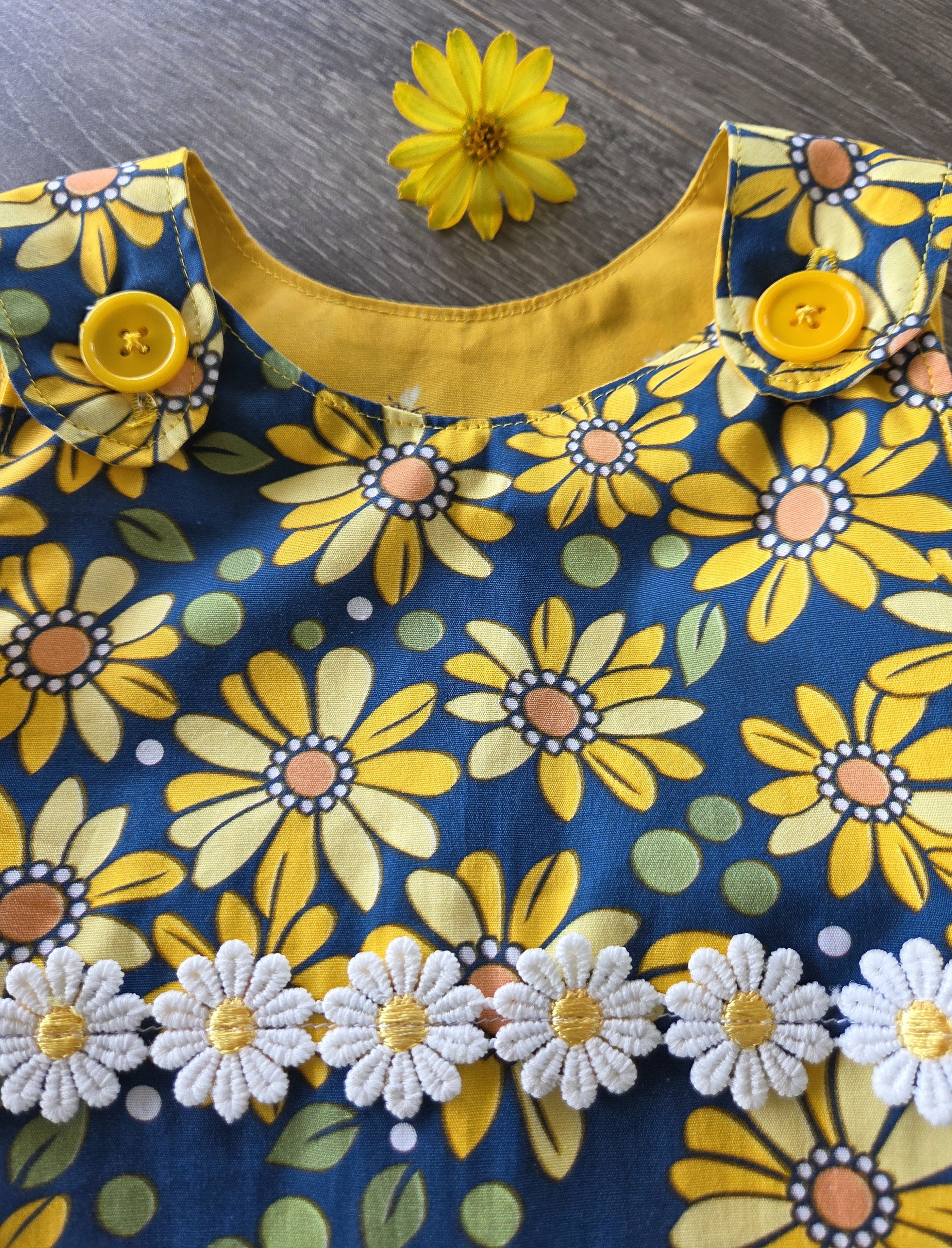 "Retro Daisies" Reversible Pinafore Dress - Size 2 Years