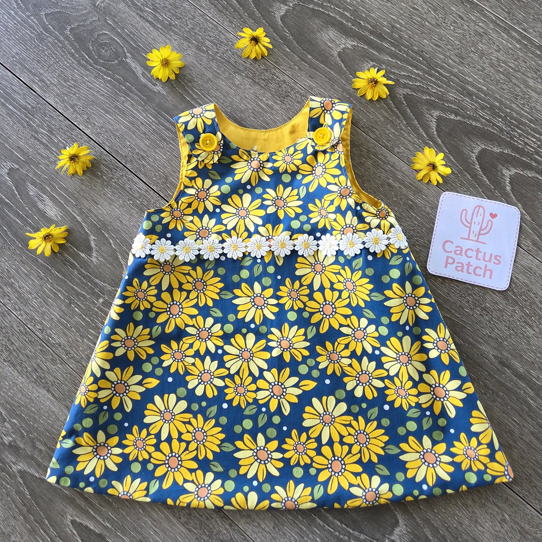 "Retro Daisies" Reversible Pinafore Dress - Size 2 Years