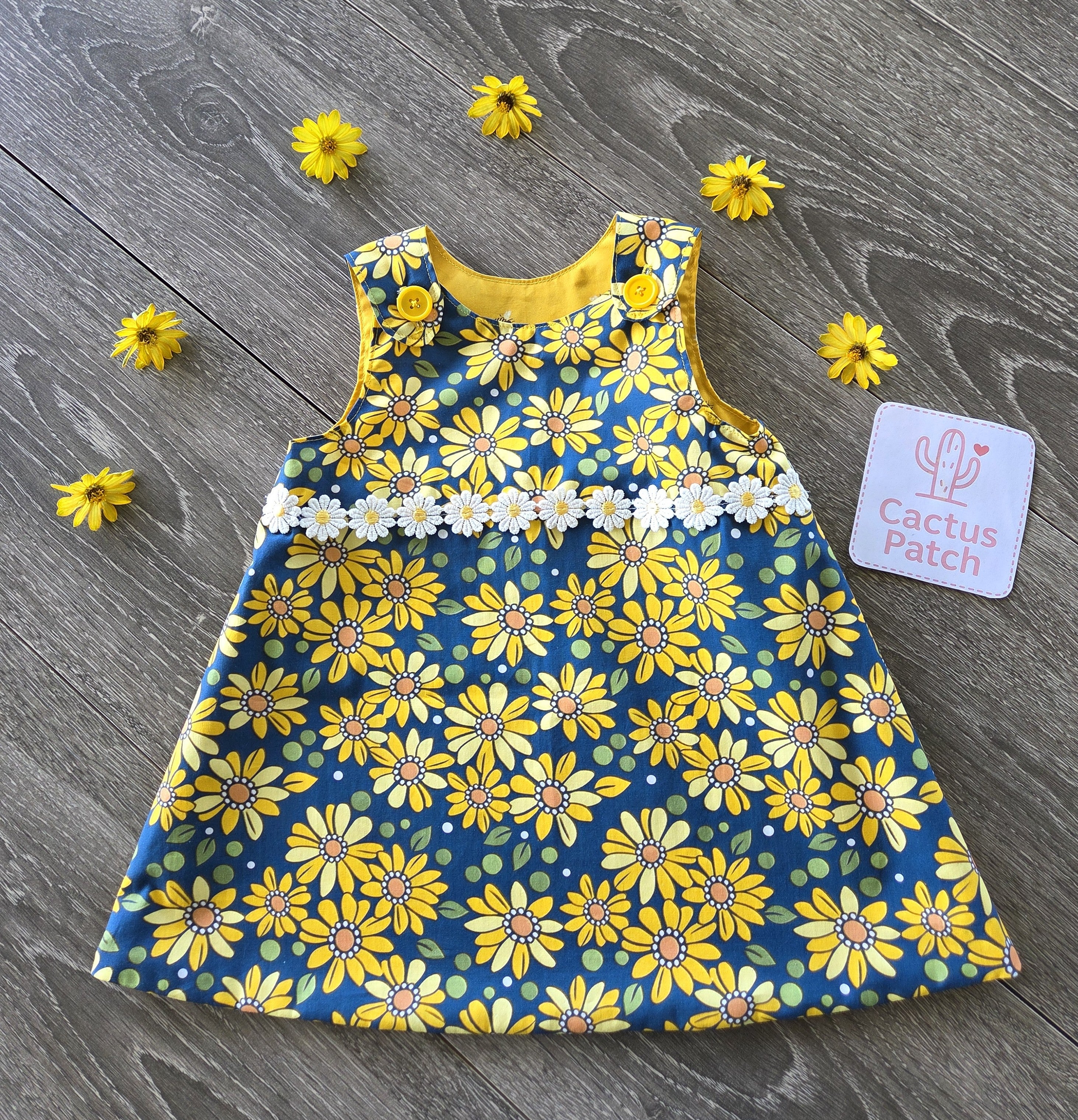 "Retro Daisies" Reversible Pinafore Dress - Size 2 Years