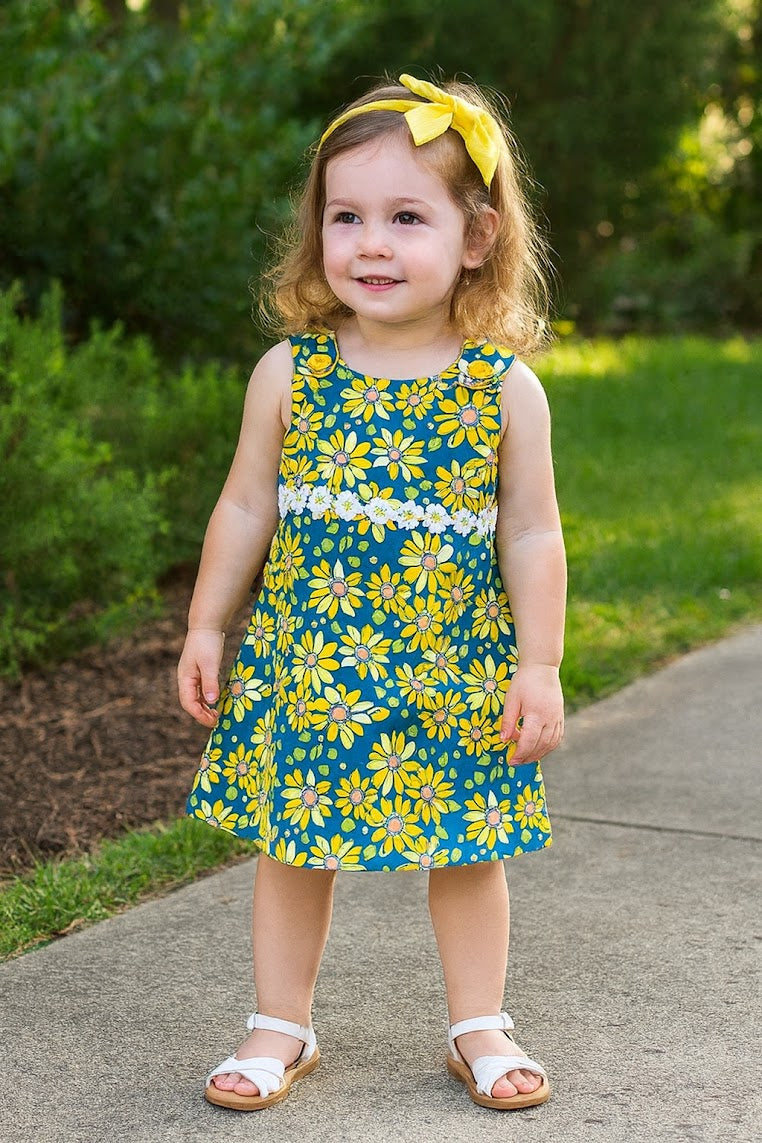 "Retro Daisies" Reversible Pinafore Dress - Size 2 Years