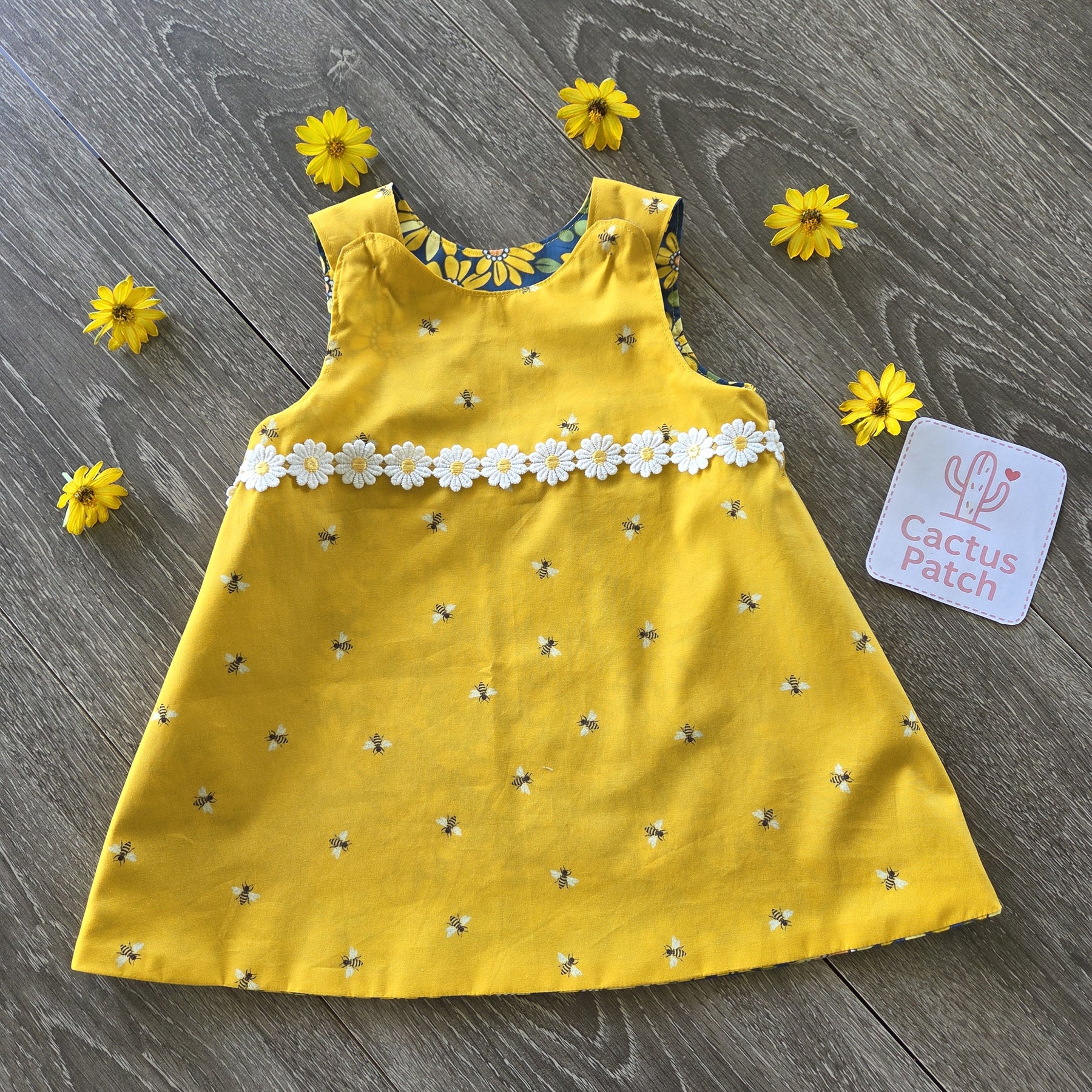 "Retro Daisies" Reversible Pinafore Dress - Size 2 Years