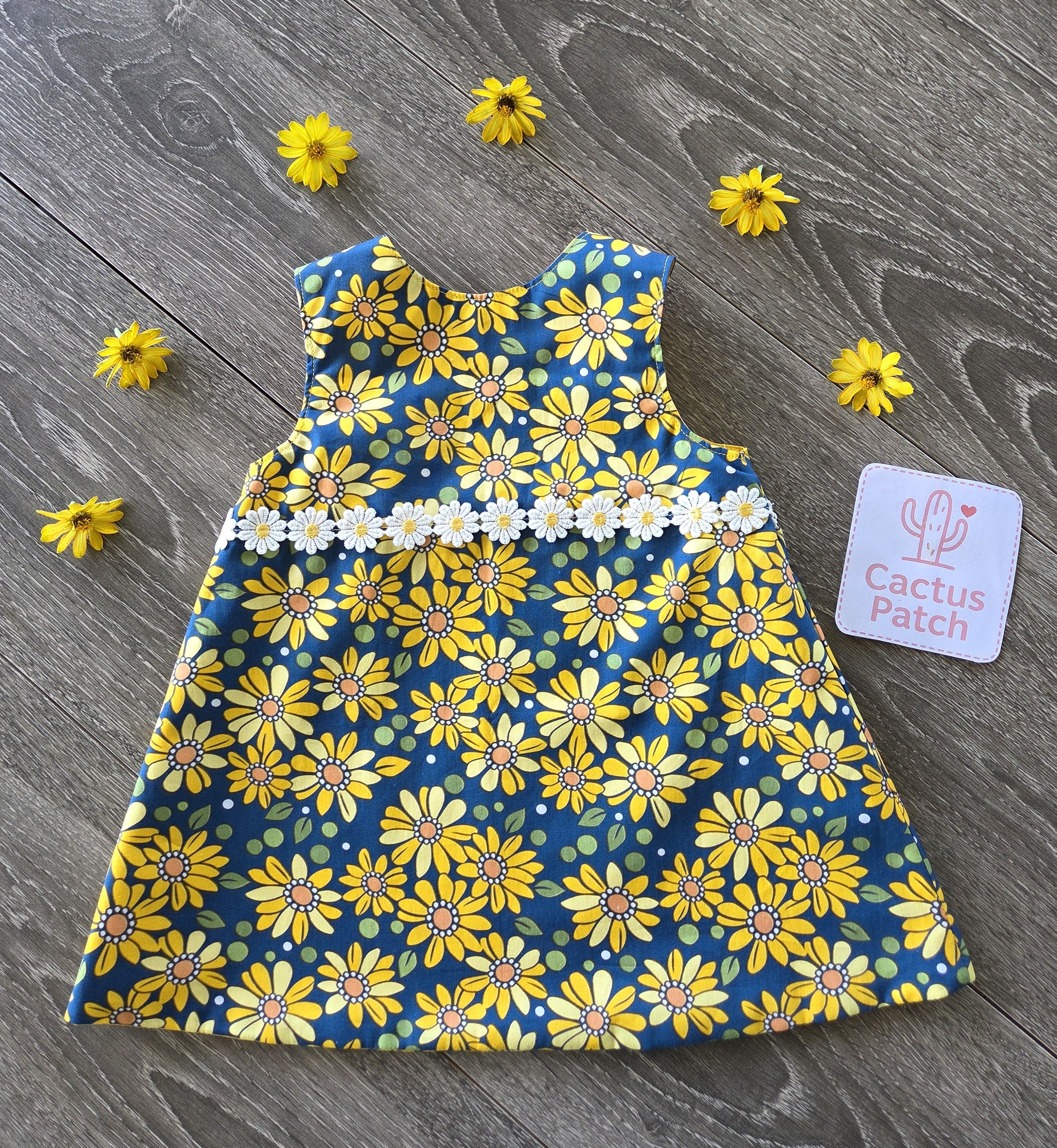 "Retro Daisies" Reversible Pinafore Dress - Size 2 Years