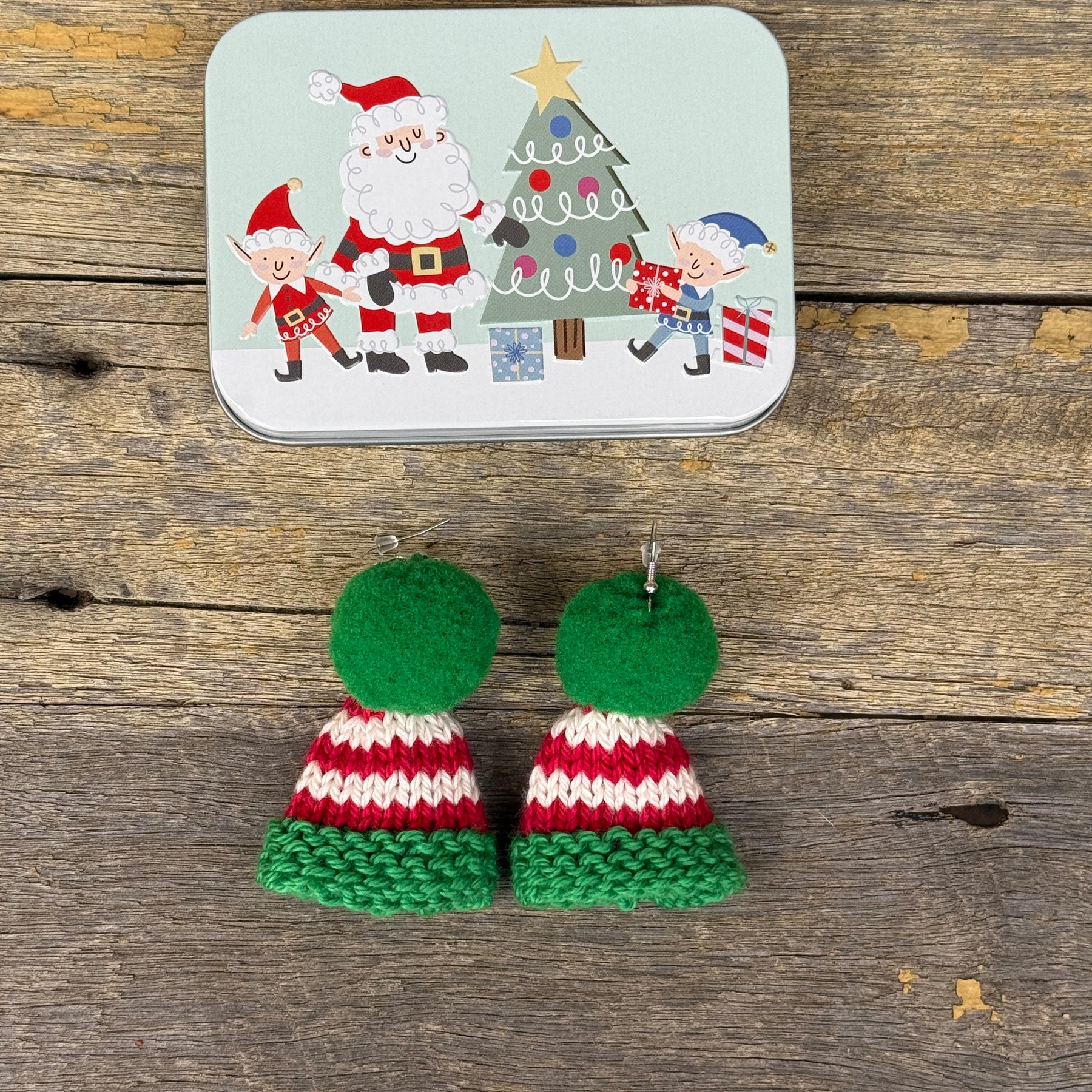 Christmas Beanie Earrings, Hand Knitted Mini Beanies