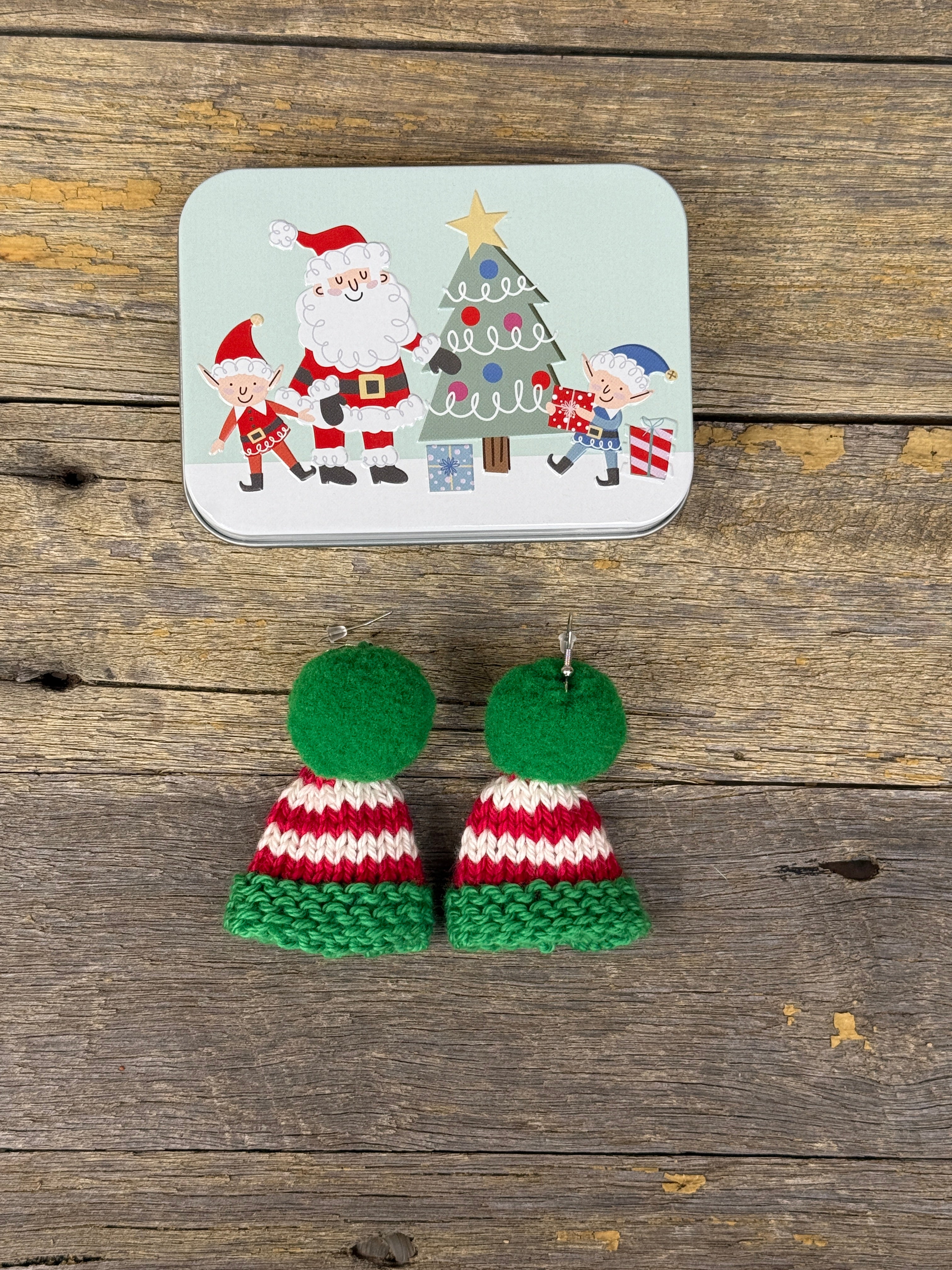Christmas Beanie Earrings, Hand Knitted Mini Beanies