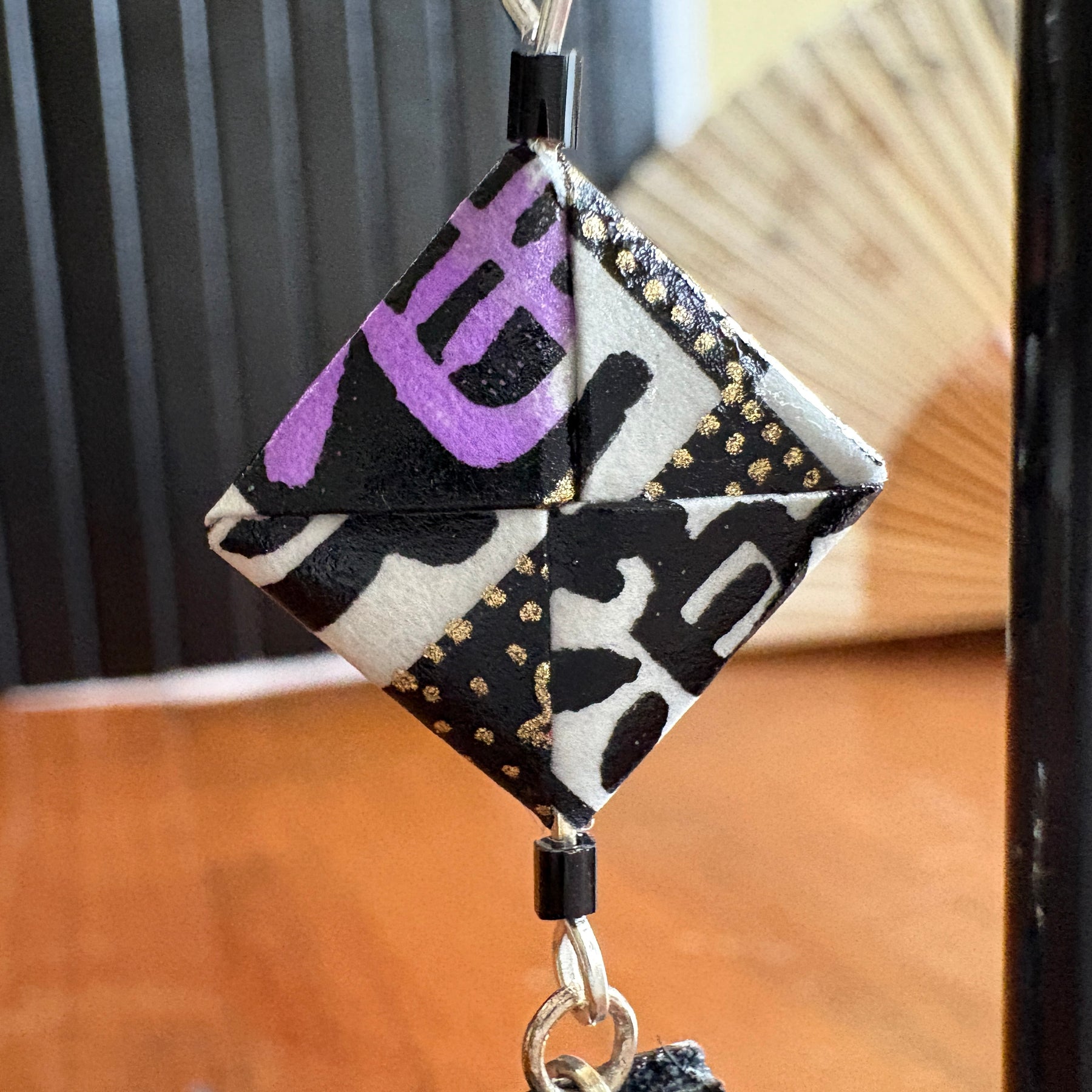 Checkerboard Japanese Paper and Leather Earrings