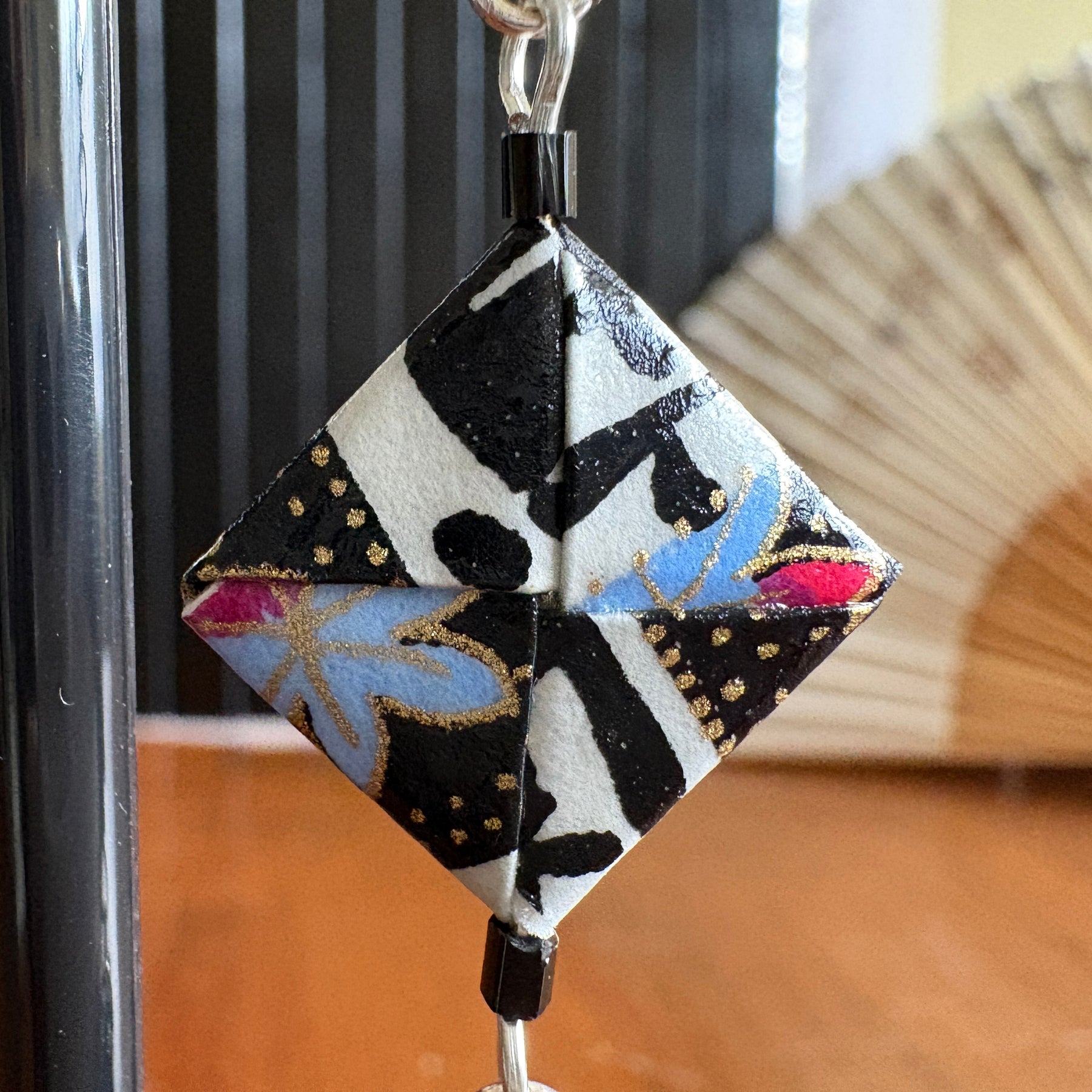 Checkerboard Japanese Paper and Leather Earrings