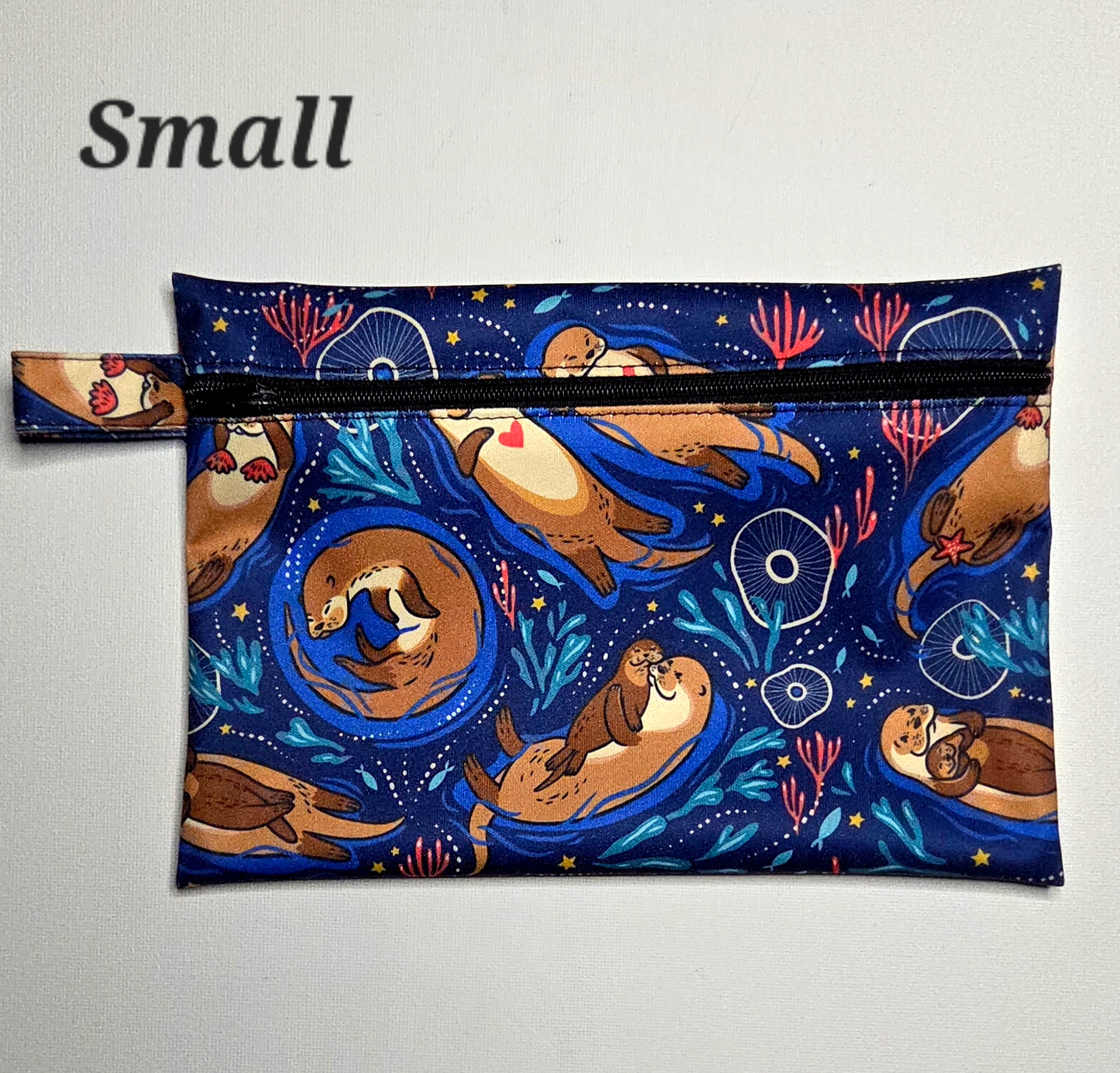 SMALL Wet Bag, Cute otter fabric, 20cms x 14cms