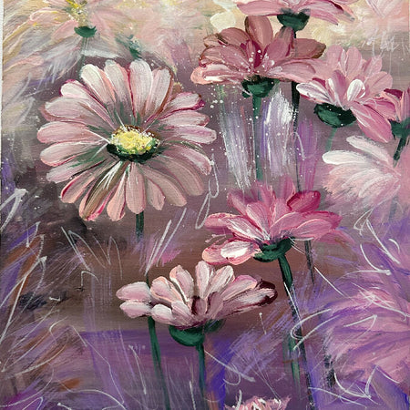 Whims of the bloom, acrylic painting on canvas paper, signed 42x30 cm