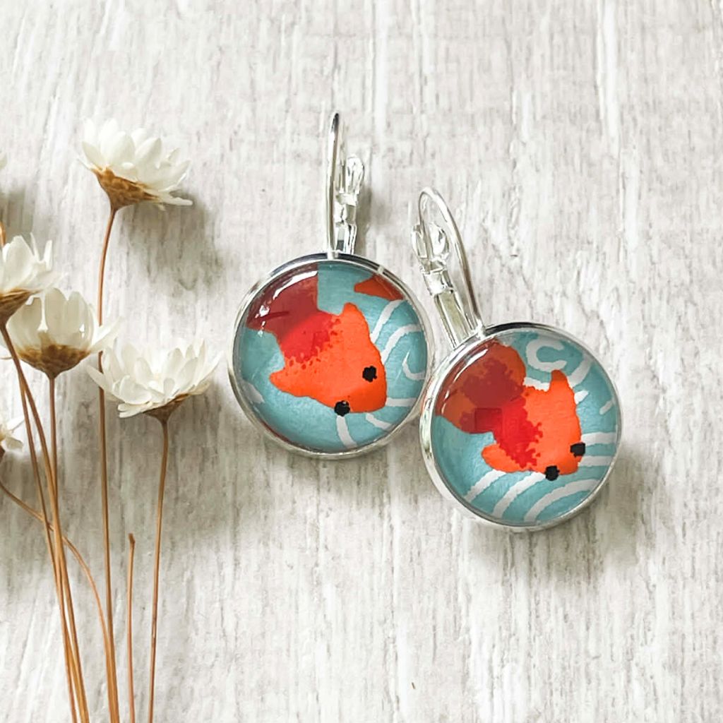 Gold Fish Earrings • Koi Fish Earrings • Japanese papers