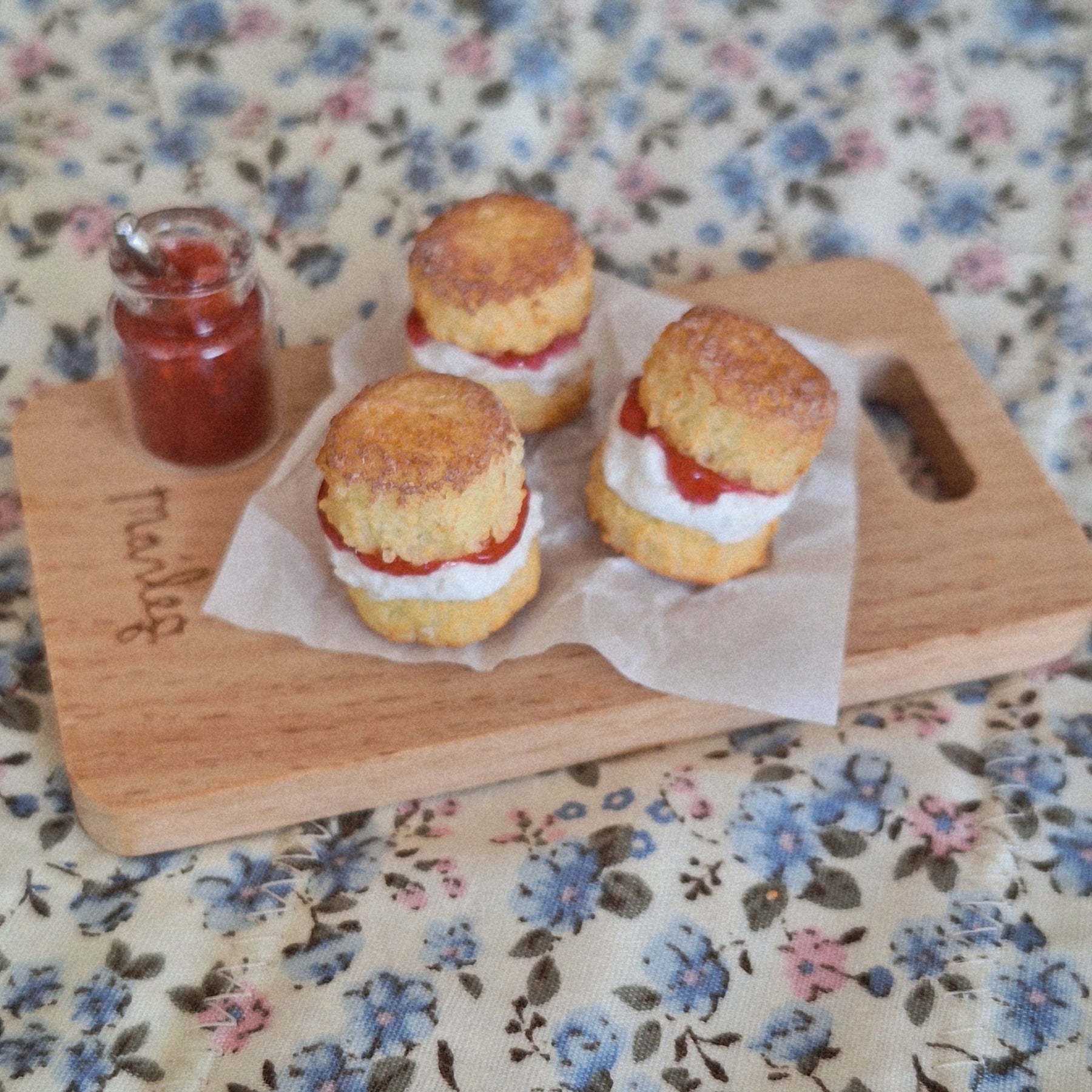 Jam and cream filled scone (with Jam Jar)