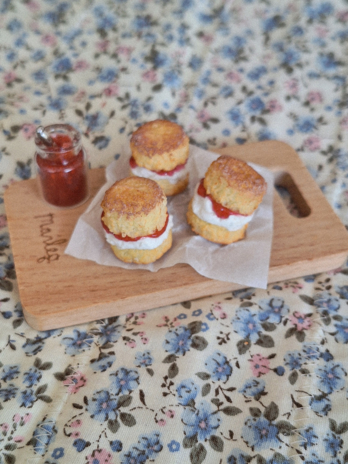 Jam and cream filled scone (with Jam Jar)