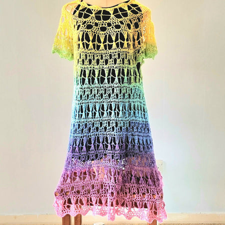 Crochet multicoloured dress/ beach cover up - the 'Judy'