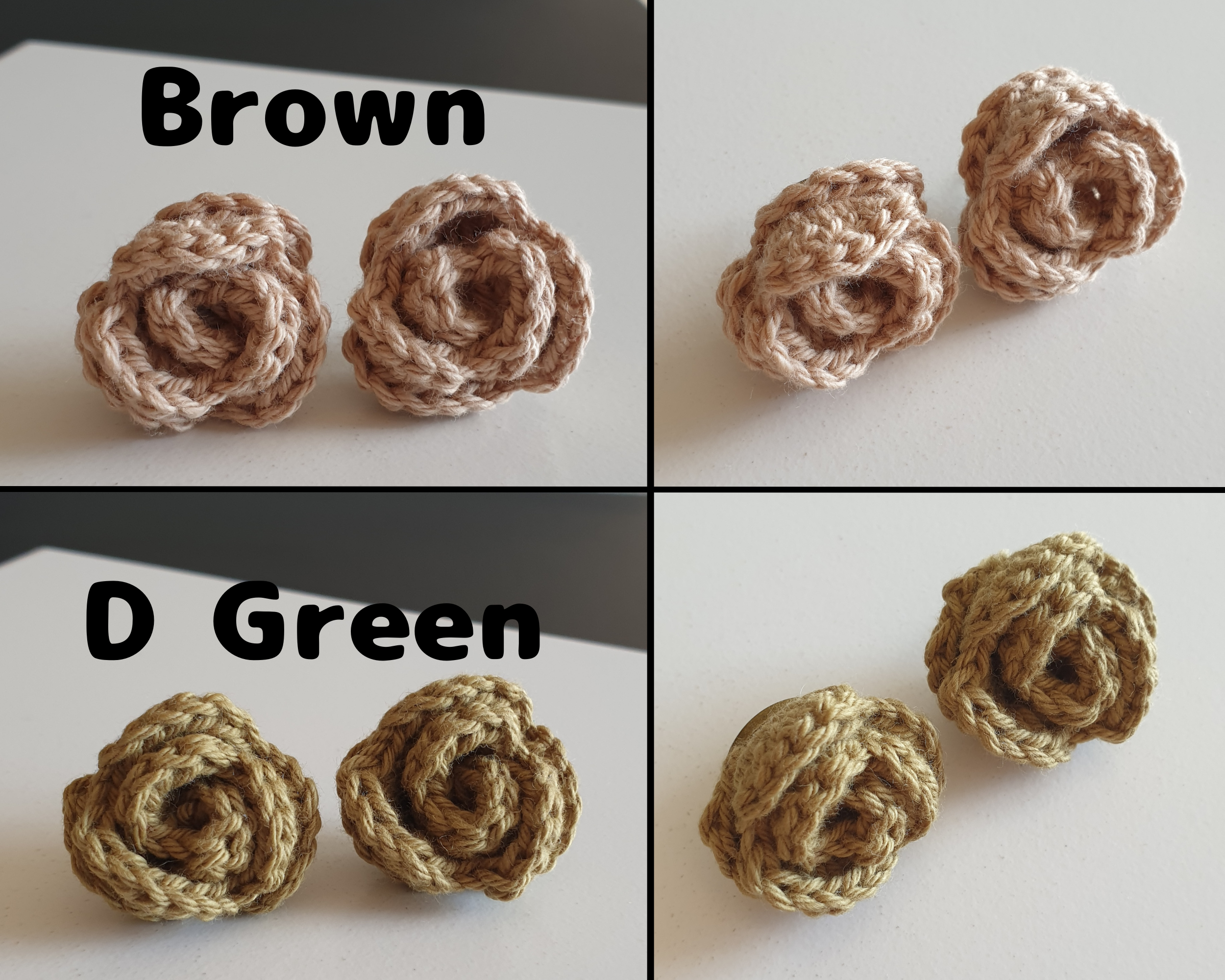 Small Hand Knitted Small Crochet Rose Flower Stud earrings : Red Pink Purple Brown Yellow Green