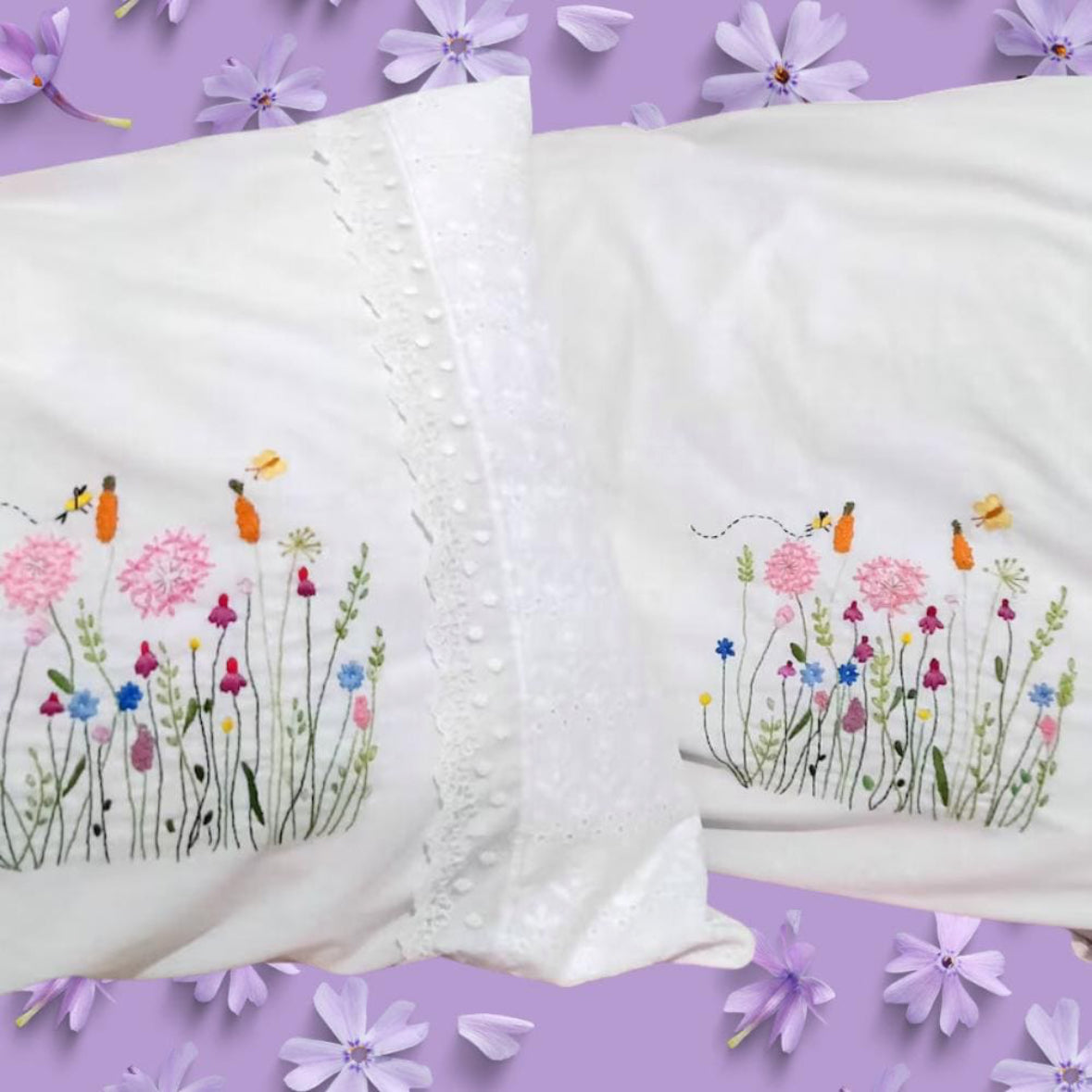 Hand Embroidered Floral Garden Cushion/ Pillow Cover