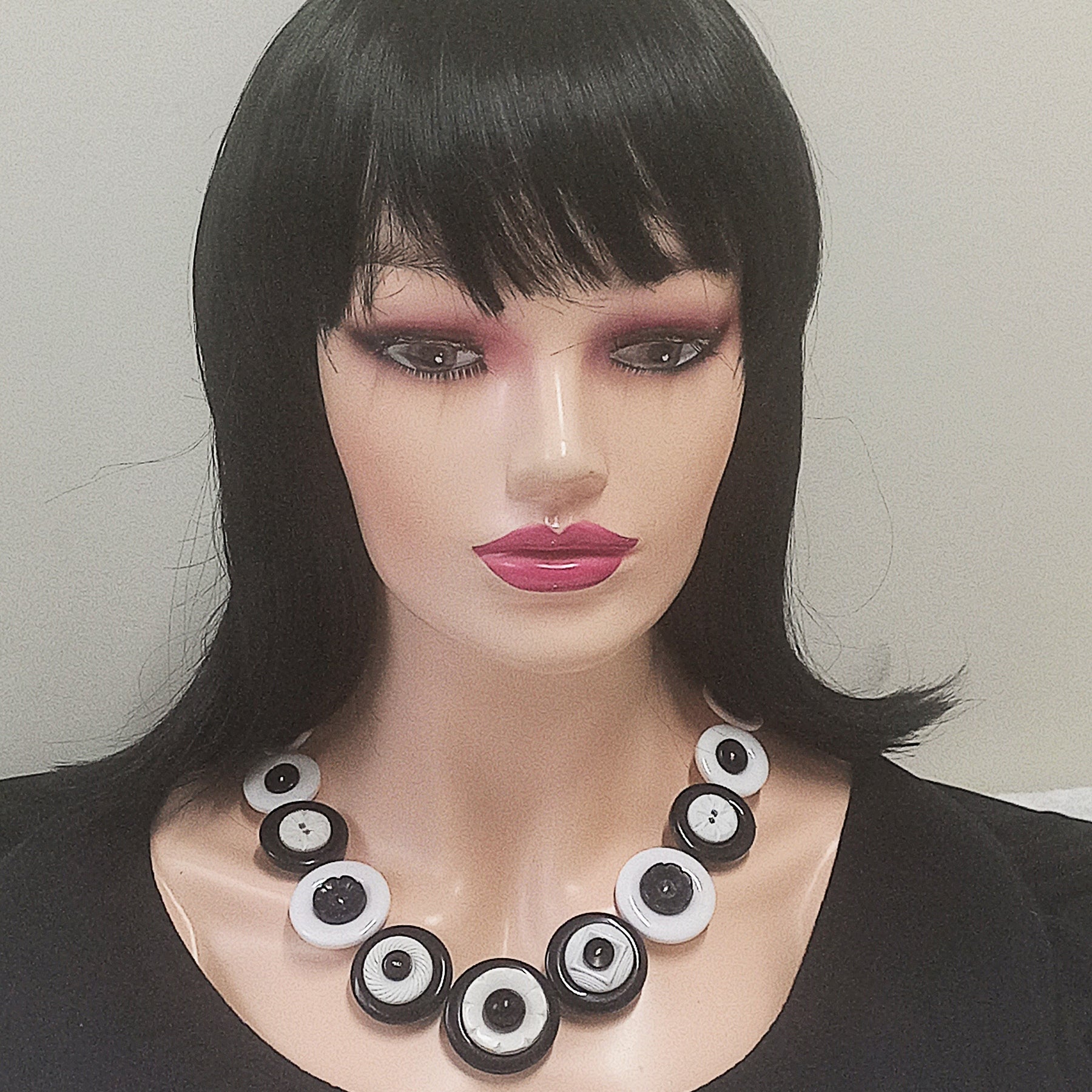 Button necklace - Black and White Night
