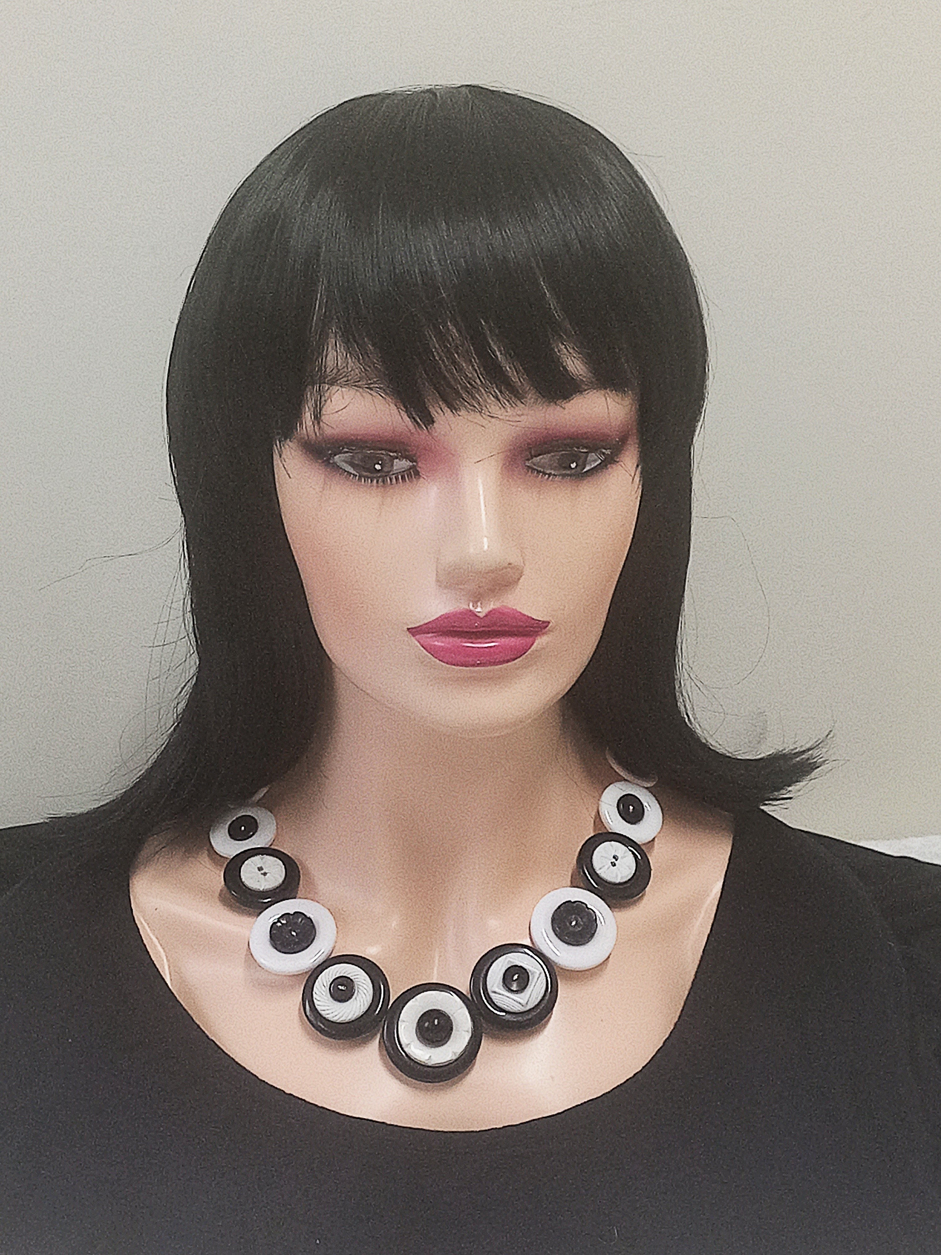 Button necklace - Black and White Night