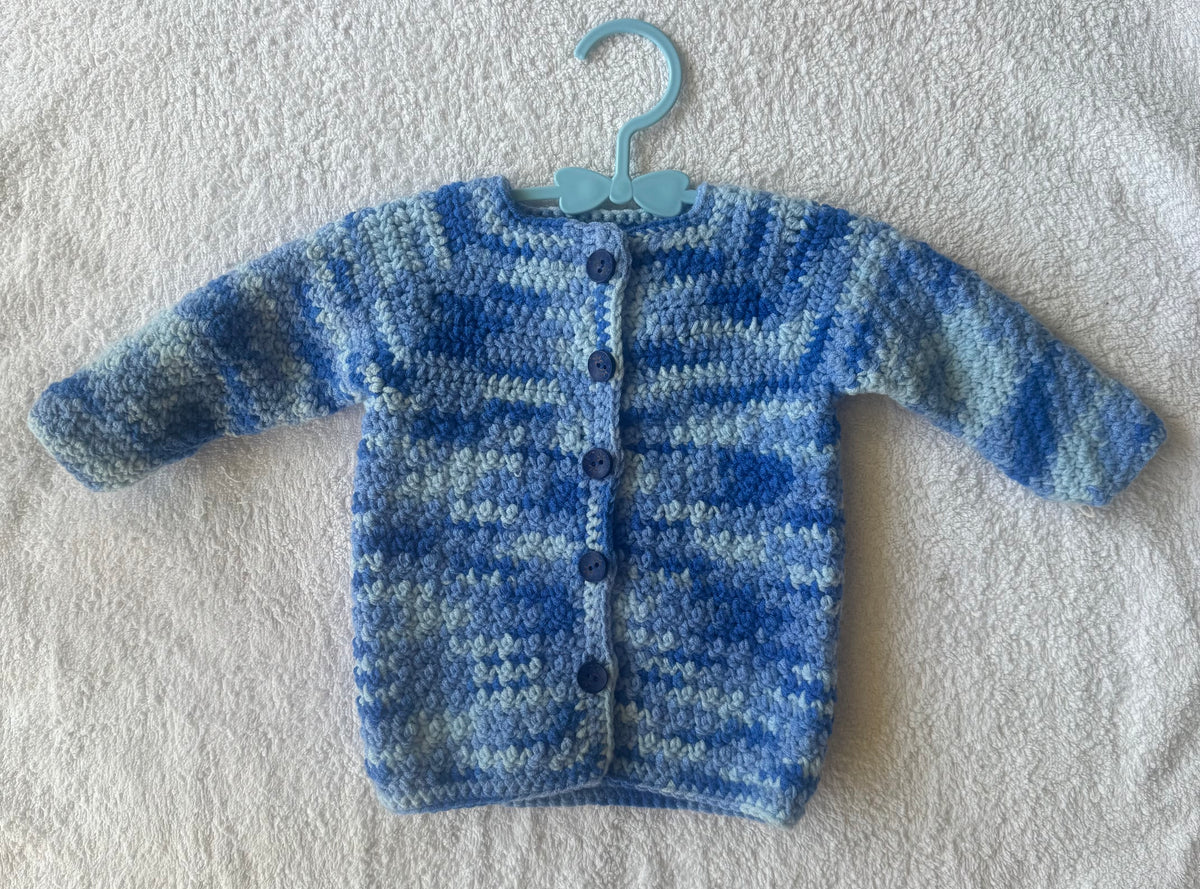 Baby Cardigan Blue Variegated Milk Cotton Size 000