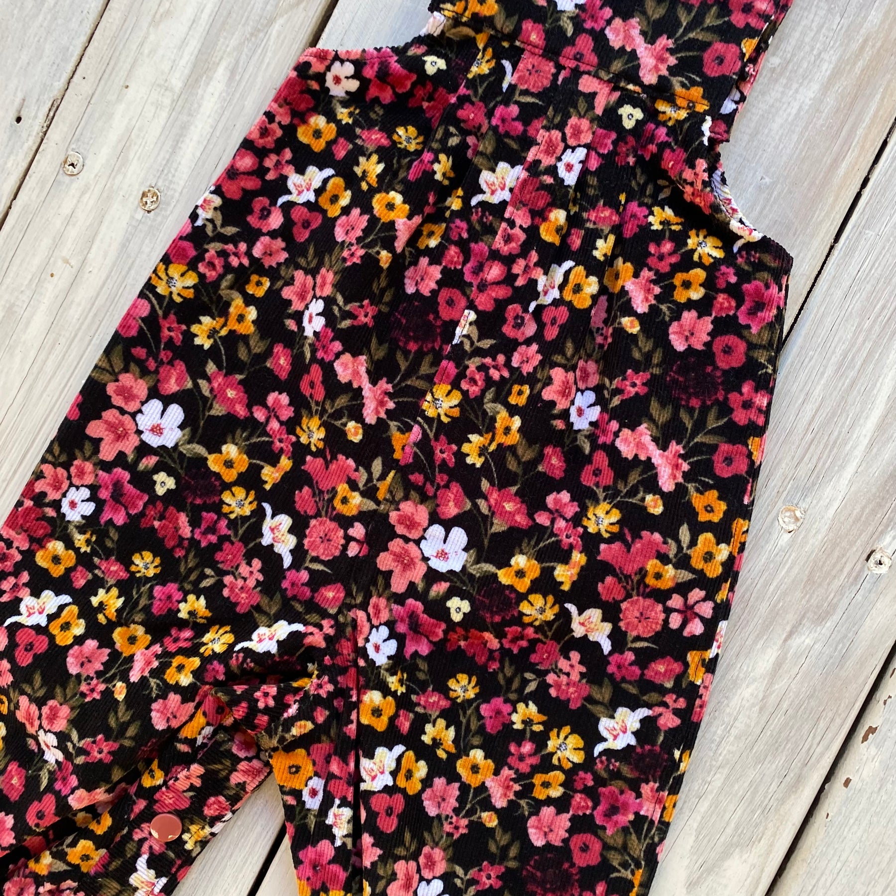 Corduroy Childs/Babies overalls pink/yellow floral multiple sizes