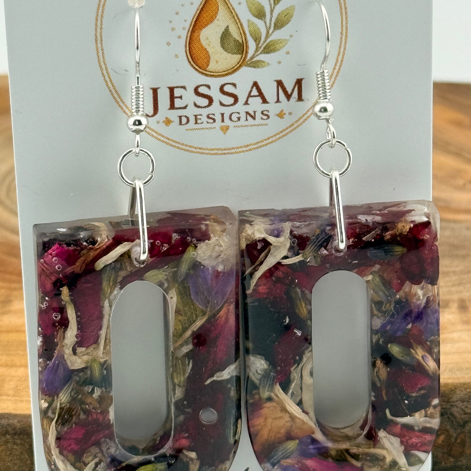 Springtime - Dried Flower Petal Resin Drop Earrings with Pearl Shimmer Back