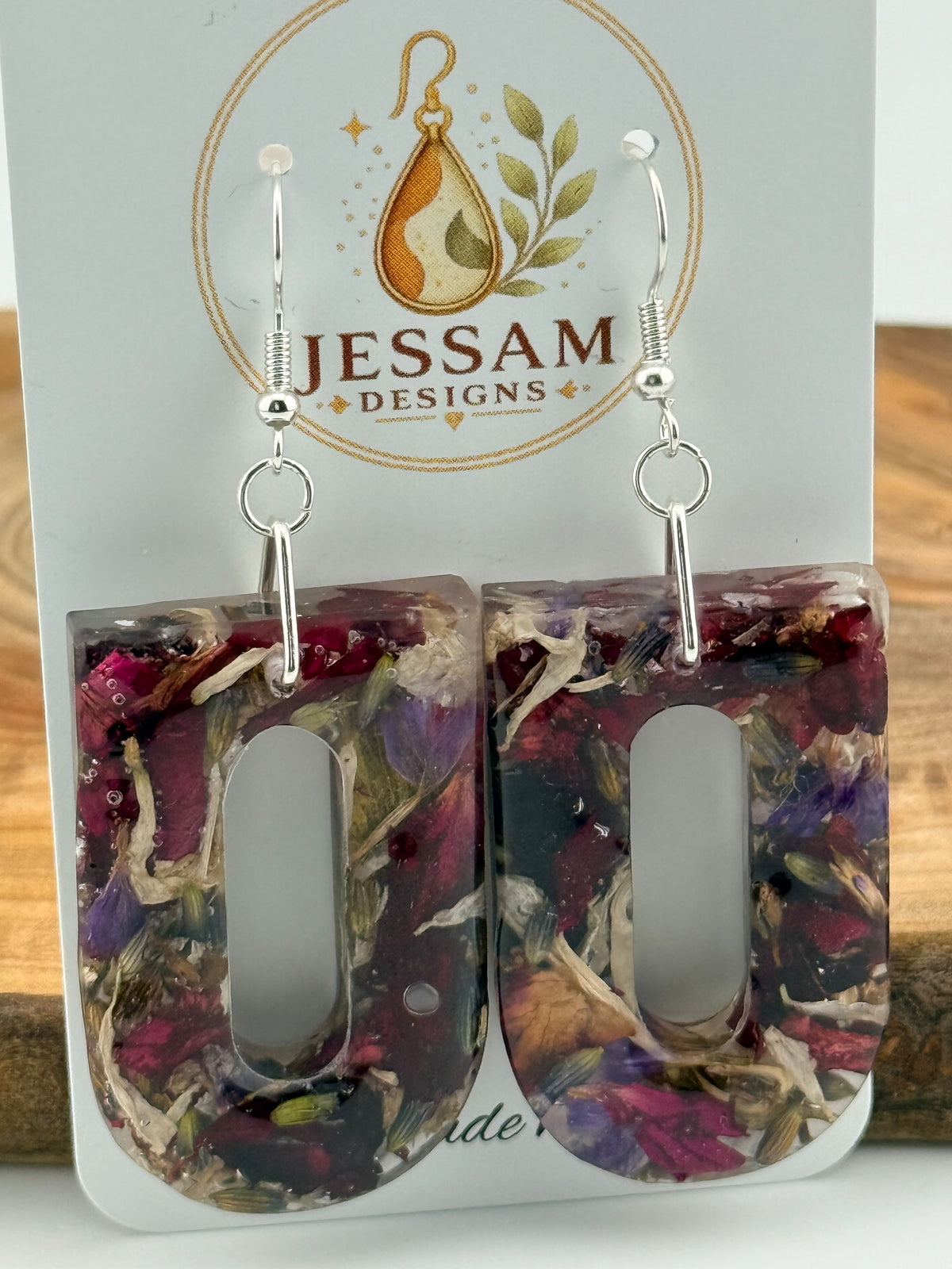 Springtime - Dried Flower Petal Resin Drop Earrings with Pearl Shimmer Back