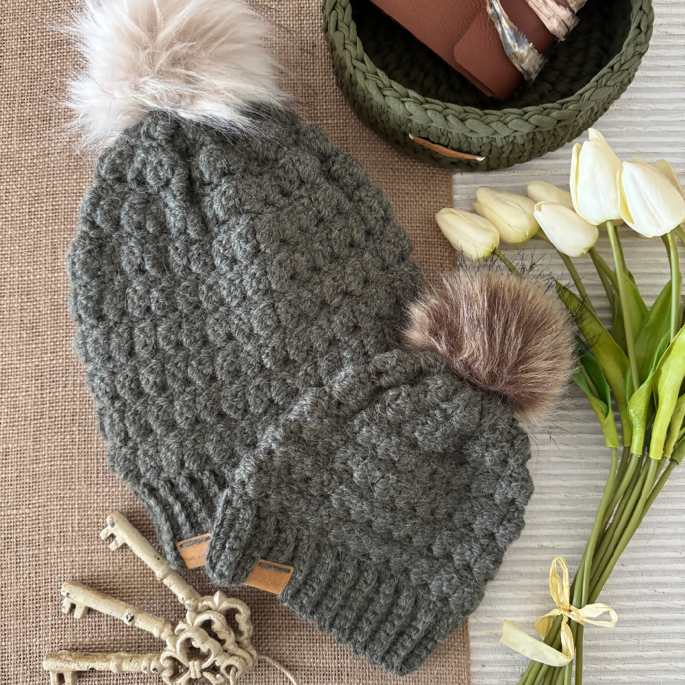 Mum-and-bub-green-earth-beanie-set