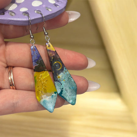 Tasmanian Tide Dangle Earrings — One of a Kind Wearable Art