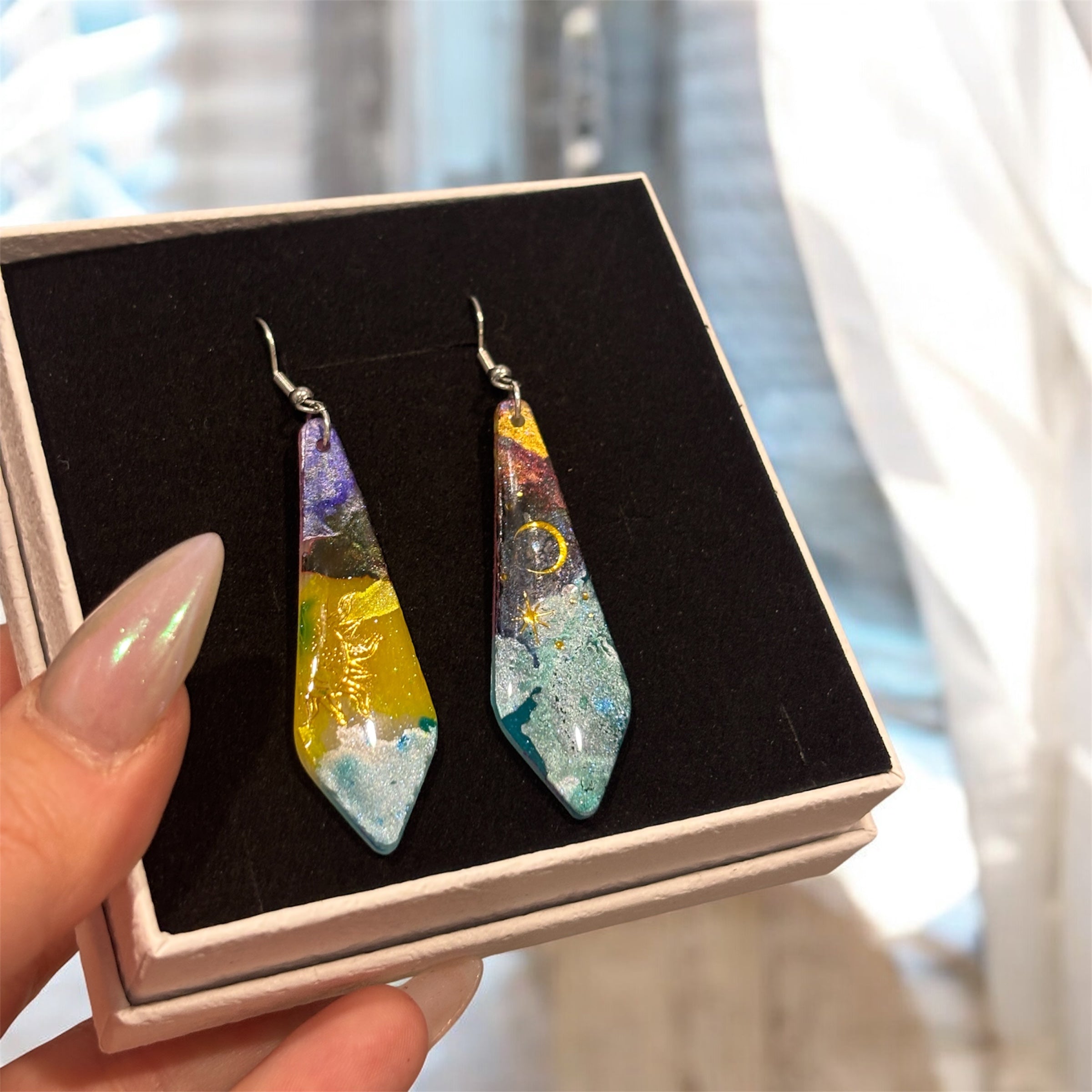 Tasmanian Tide Dangle Earrings — One of a Kind Wearable Art