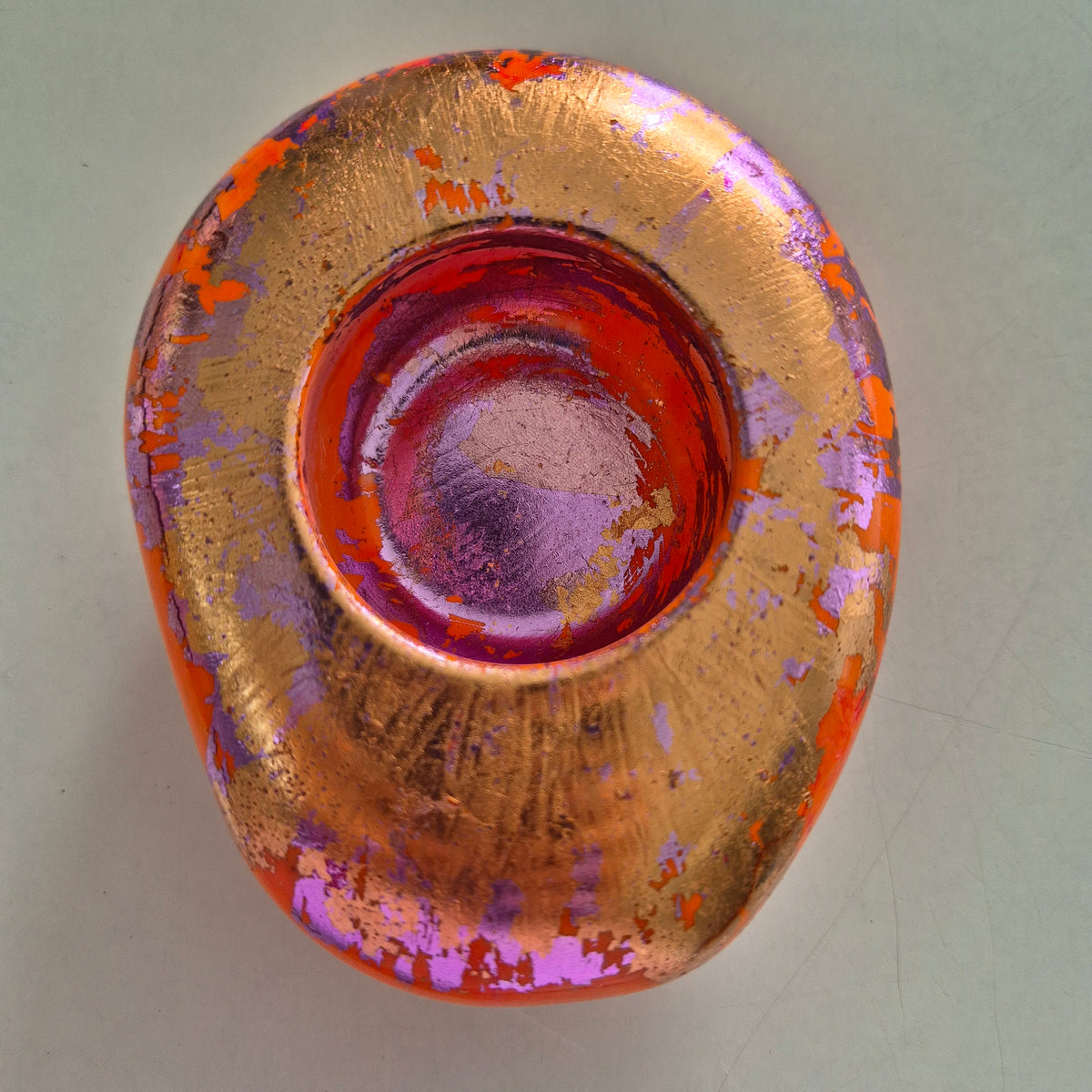 Large orange and gold pebble shaped tealight candle holder