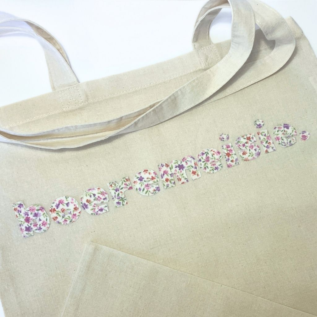Tote Bag| Gift Bag | Raw Edge Floral Appliqué | Cheeky Afrikaans Word| Custom Word